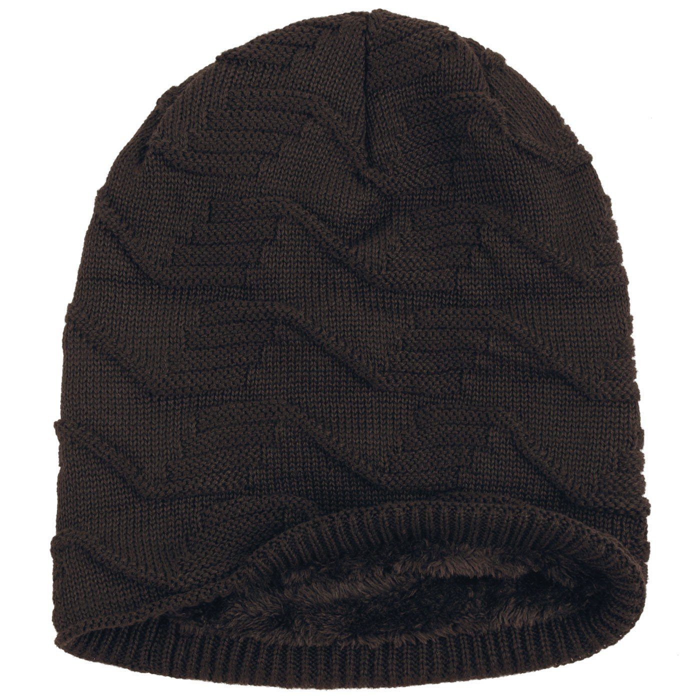 elegantem gefütterte Strickmütze Beanie Wintermütze mit compagno Mütze (1-St) braun Strickmuster Warm