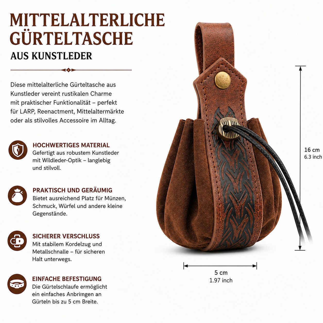 Ware aus aller Welt Gürteltasche Mittelalterliche Münztasche, Münzgeldbörse mit keltischen Knoten