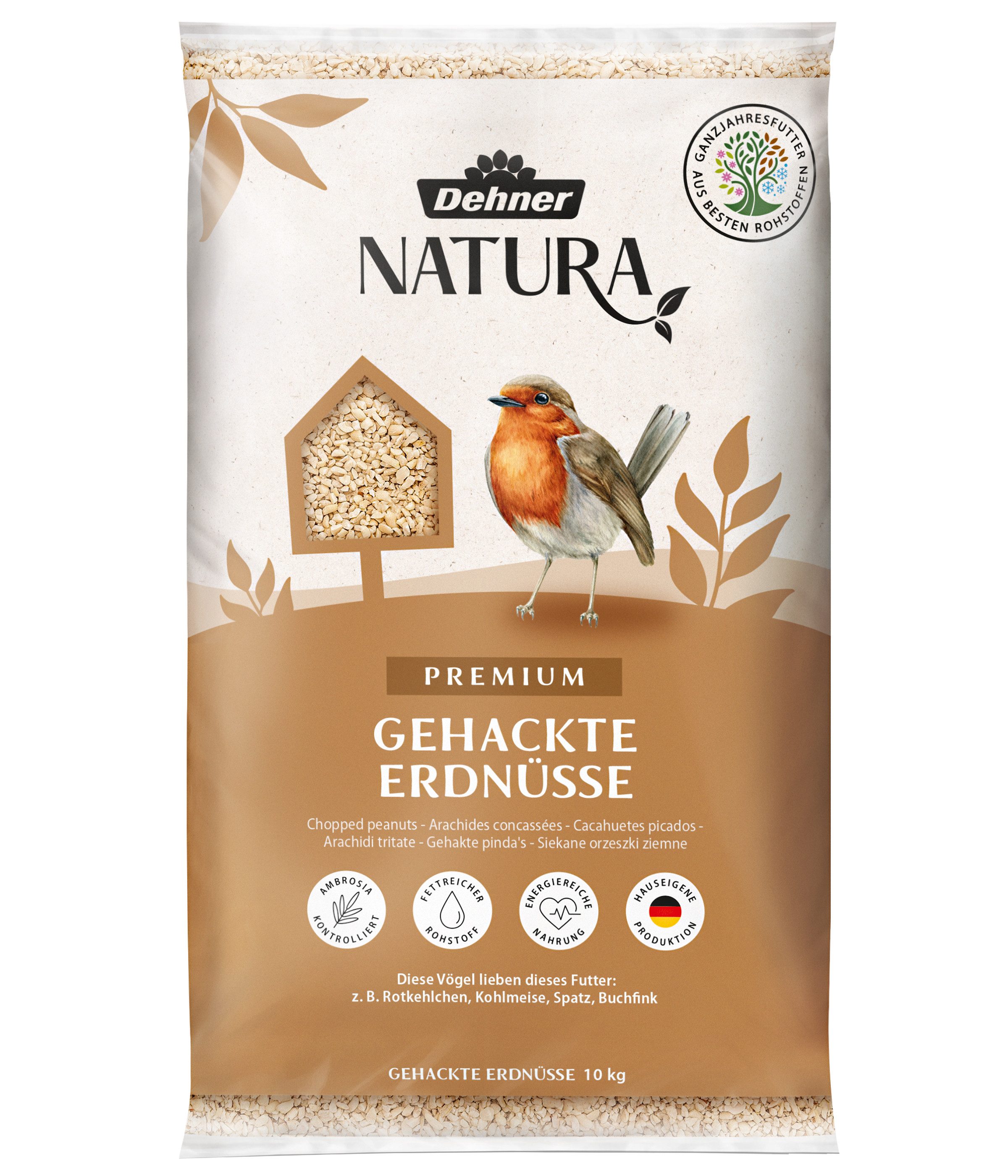 Dehner Natura Premium Erdnusskerne gehackt, Wildvogelfutter schalenfrei Erdnuss, 10000g, hochwertiges Fettfutter für Meise, Rotkehlchen, Amsel, Buchfink