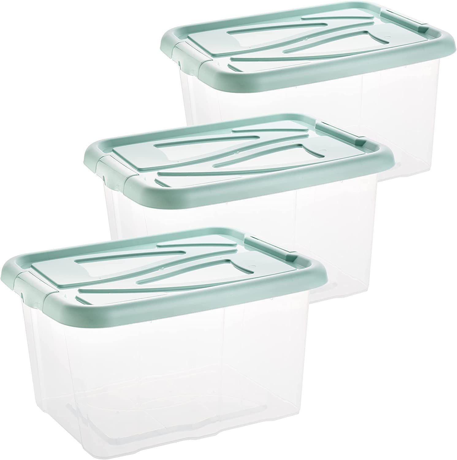 Centi Allzweckkiste Aufbewahrungsbox mit Deckel Groß, Plastikbox mit Deckel, Transparent (Set, 3 St., ‎49 x 26 x 39 cm 30 l), Transparent Ящики Aufbewahrung mit Deckel: Pastellgrün