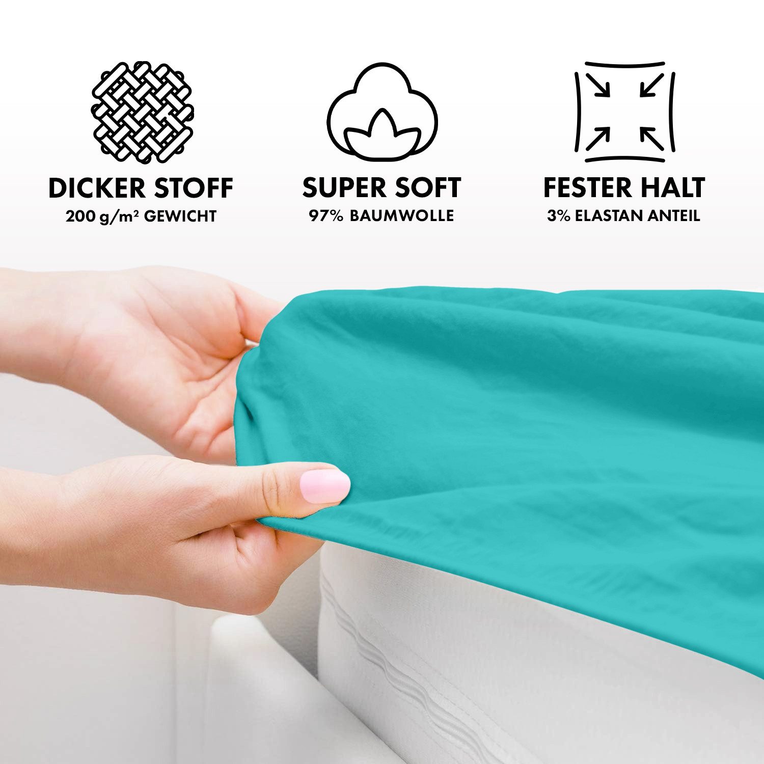 Jacobson Spannbettlaken PREMIUM 200 g/m² Jersey aus 97% Baumwolle & 3% Elasthan, Extra dichtes Bettlaken mit maximalem Halt – Bild 3 von 5