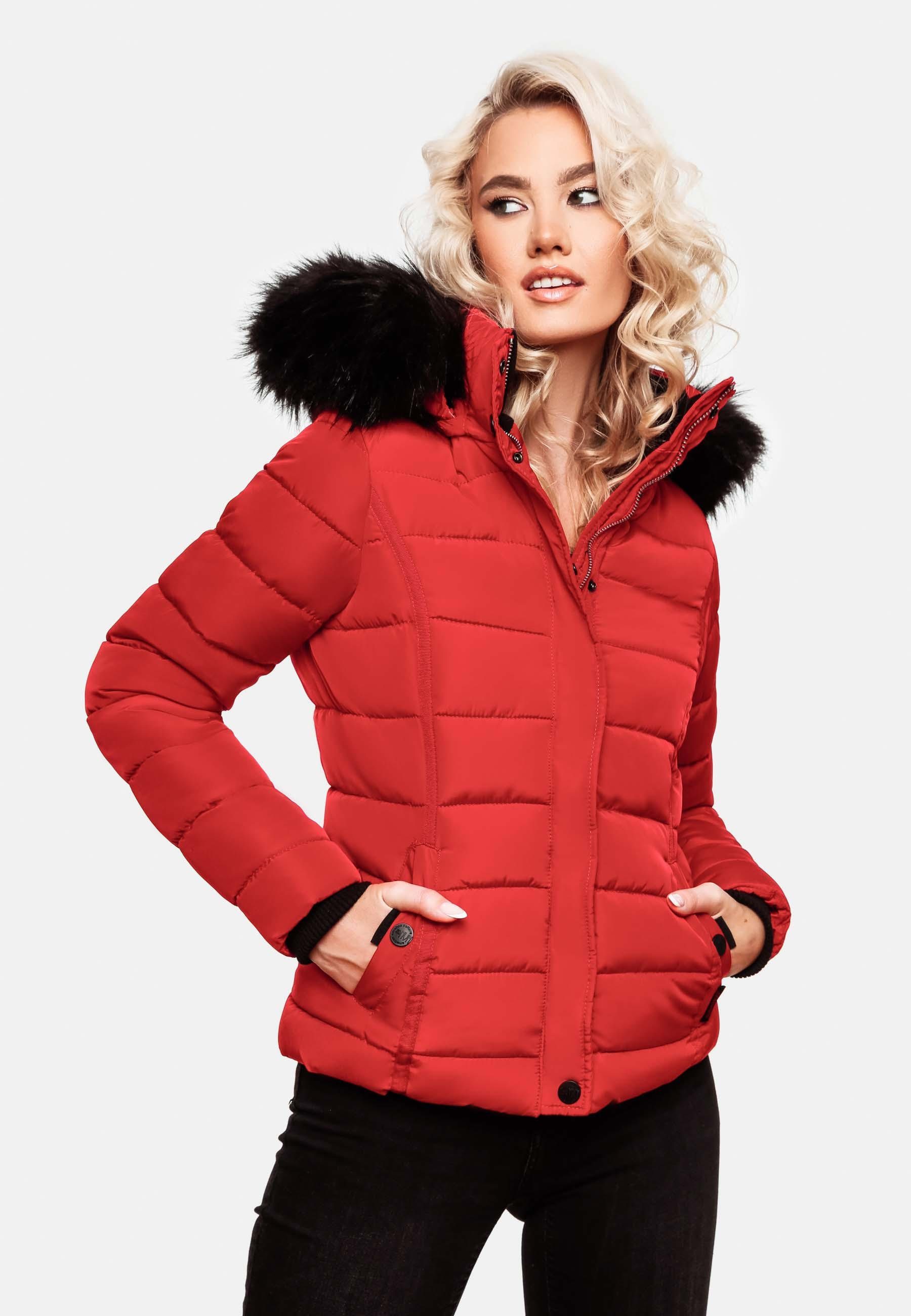 Navahoo Steppjacke Miamor hochwertige Winterjacke voluminöser rot m. Kunstpelz-Kapuze