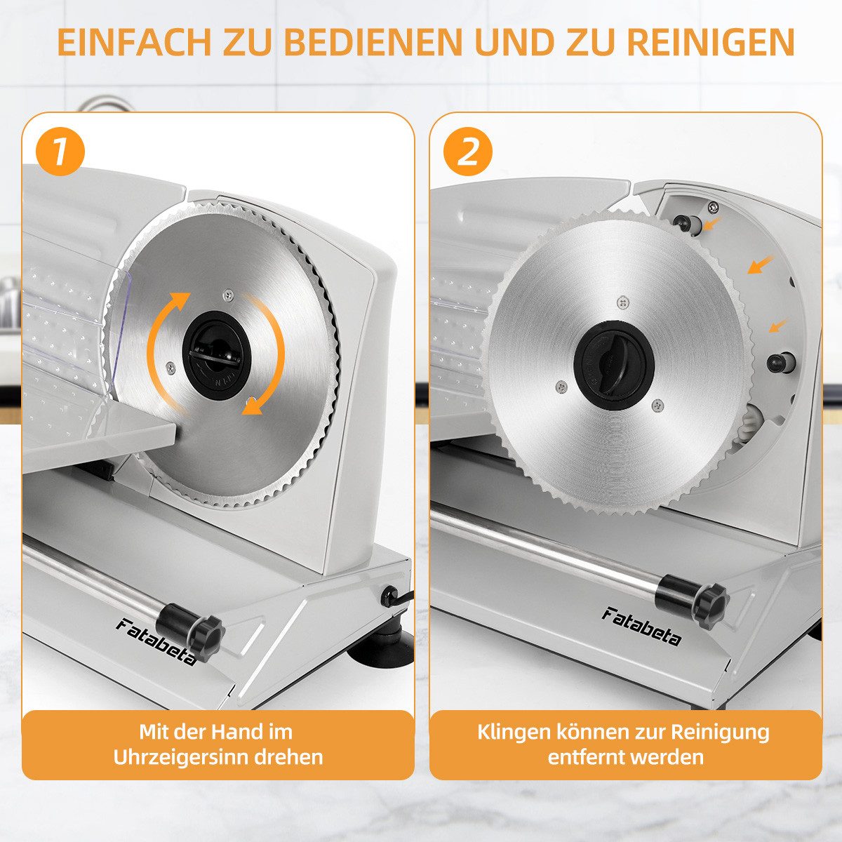 FATABETA Allesschneider Elektrischer Allesschneider, Verstellbare Küchenmaschine 0 bis 15mm, 150,00 W, 2 Klingen, Geeignet für Wurst, Brot, Schinken, Elektrisches Messer