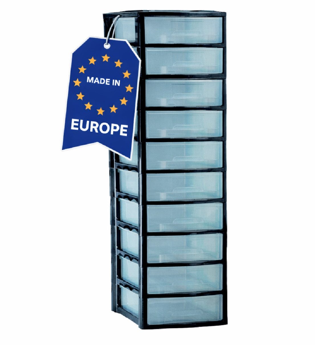M home Schubladenbox Bürobox Briefablage DIN A4 Ablage Box 10 Fächer Organizer XL PLS6139, (Spar-Set, 1 Schubladenturm), mit 10 transparenten Schubladen