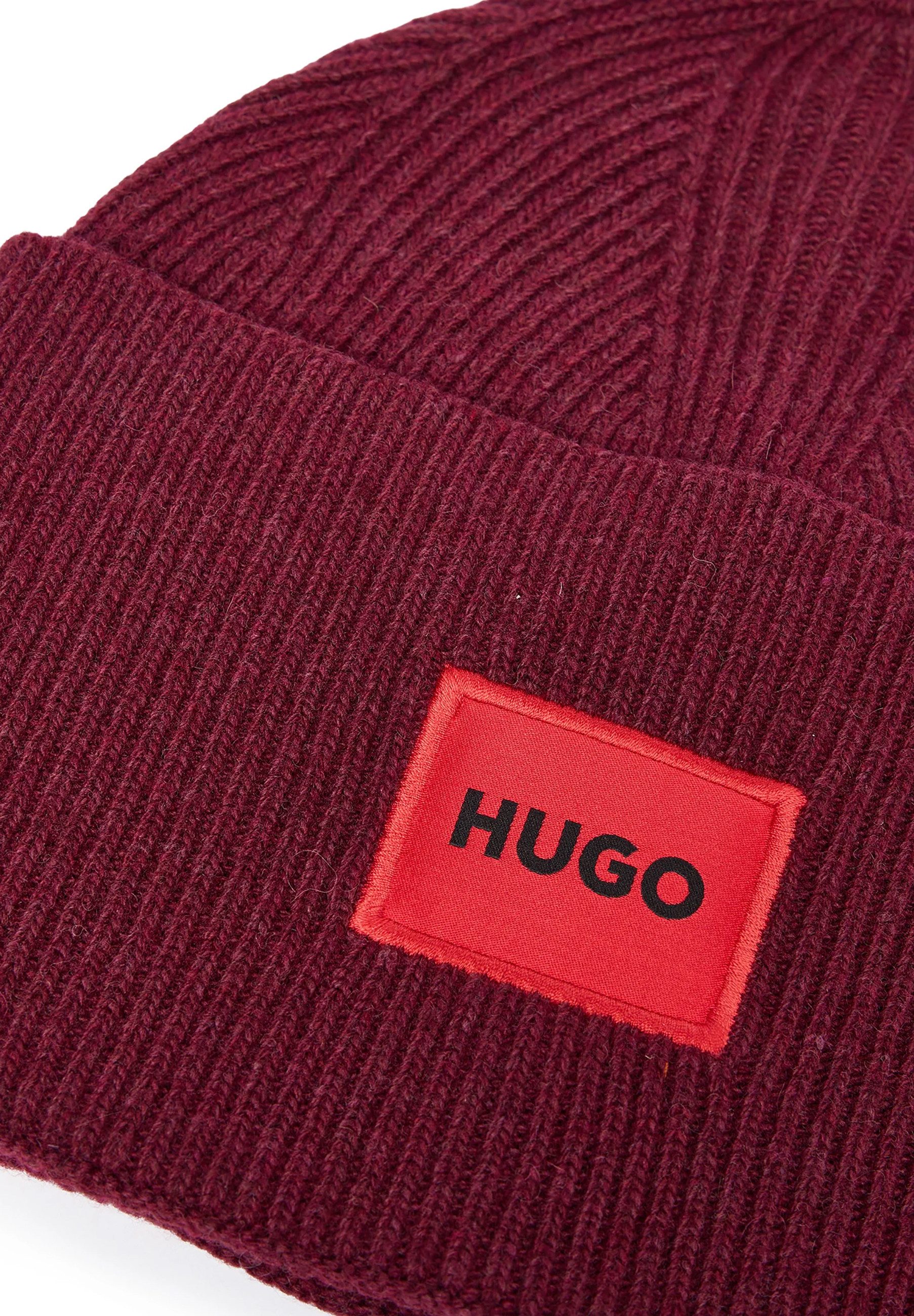HUGO Strickmütze Xaff mit rotem Logo-Label (keine Angabe, 1-St)