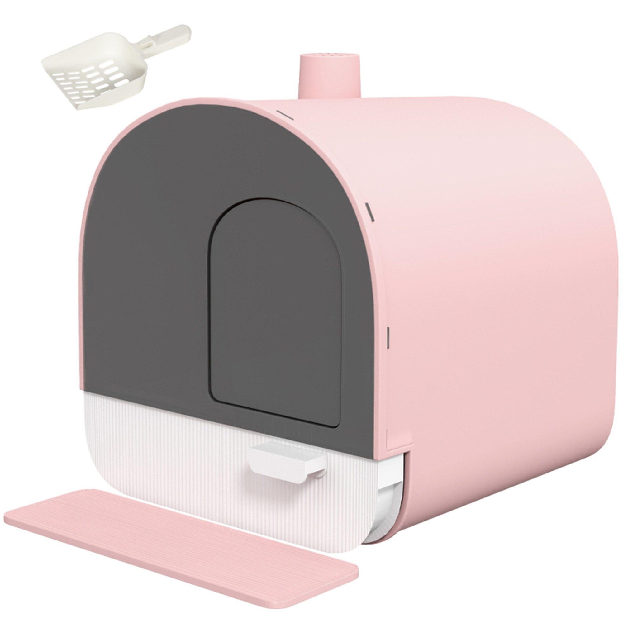MC Star Katzentoilette mit Deckel, Streuschaufel, Schmutzfangmatte, Kunststoff, Rosa/Schwarz