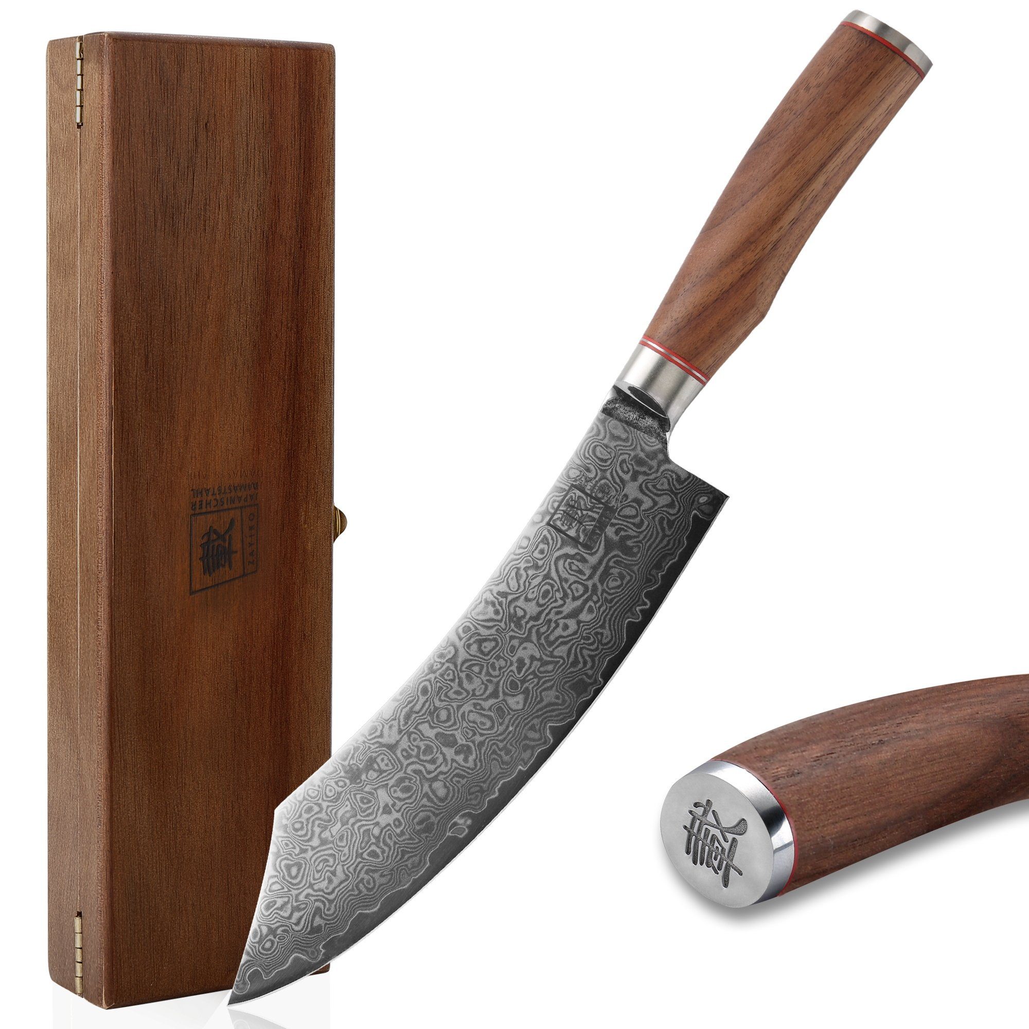 OTTO Kochmesser Kurumi Damast Blockmesser I 20 cm Klinge I Nussbaumgriff I Holzbox