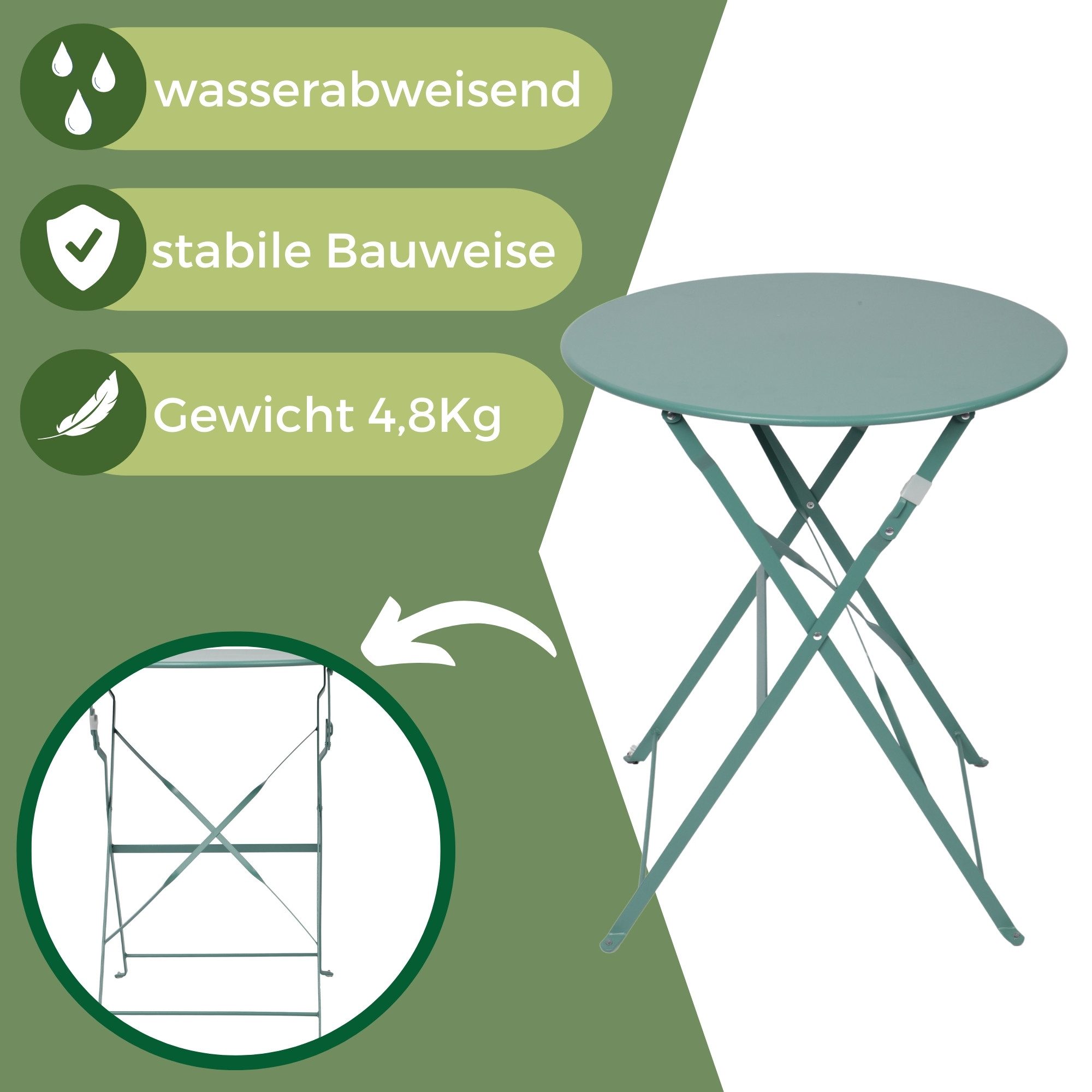 Albatros International Balkonset Bistroset 3-teilig Grün Bistrotisch 2 Stühle und Tisch aus Metall, (optimal als Balkonmöbel Set oder Gartenmöbel in modernem De – Bild 4 von 5