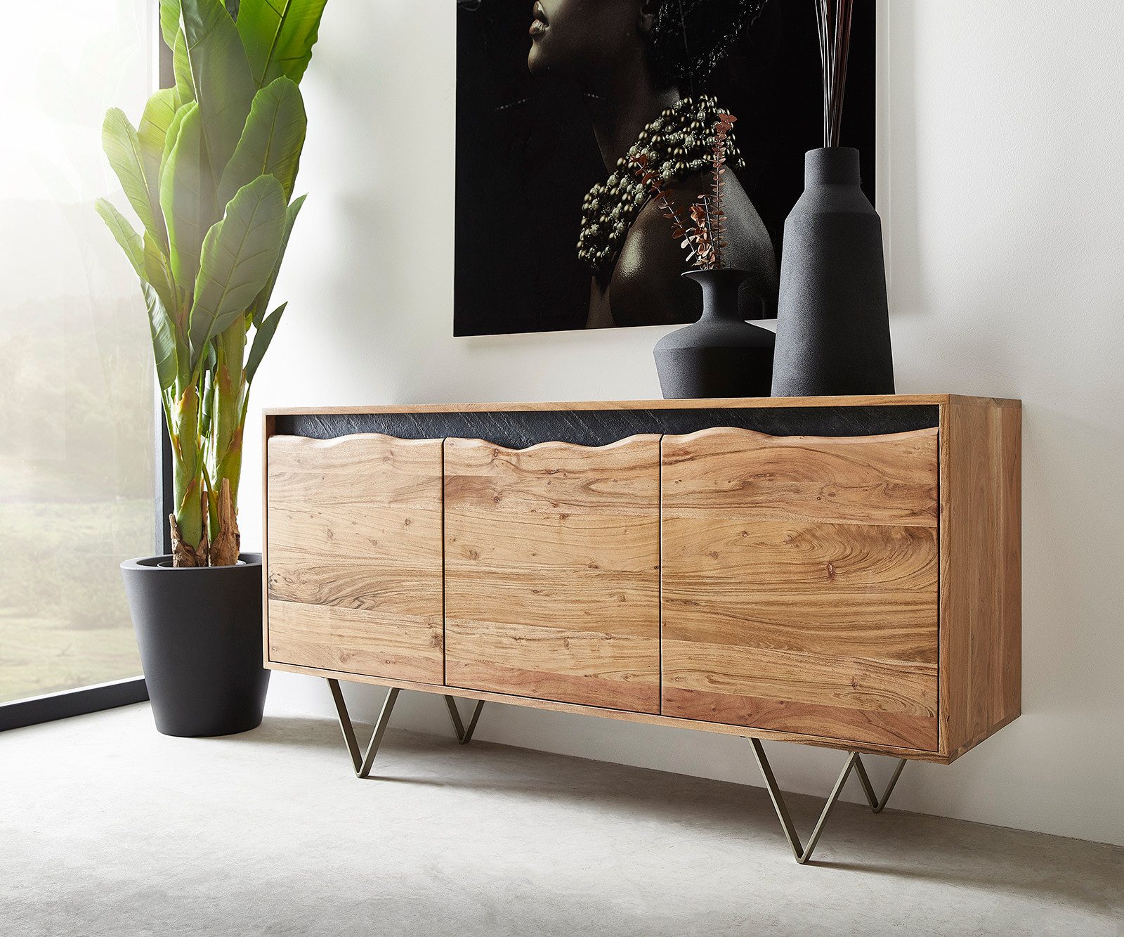 DELIFE Sideboard Stonegrace, Natur 147x45 cm günstig online kaufen