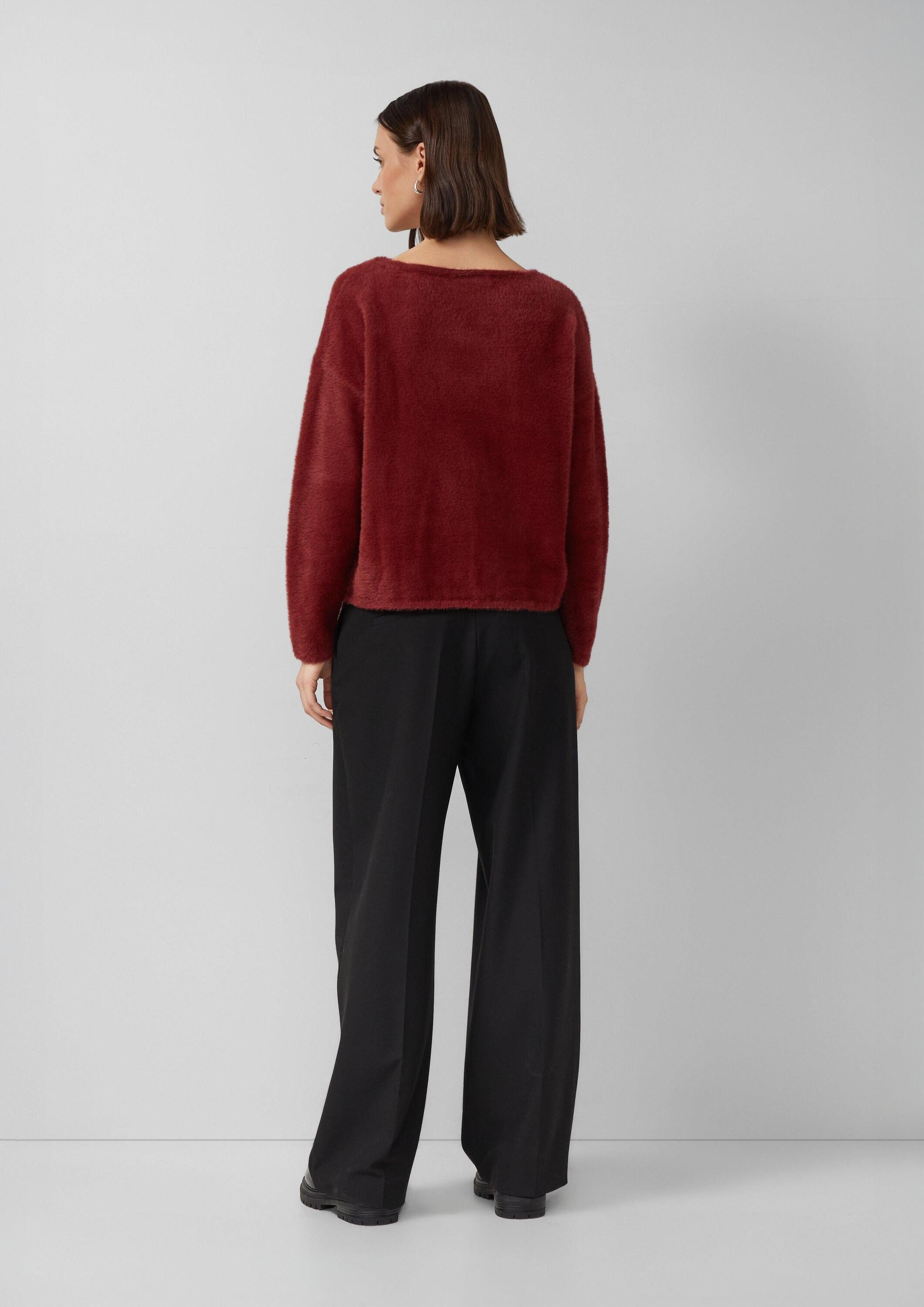 s.Oliver Longpullover Strickpullover Flauschiger Relaxed-Fit-Pullover mit U-Boot-Ausschnitt
