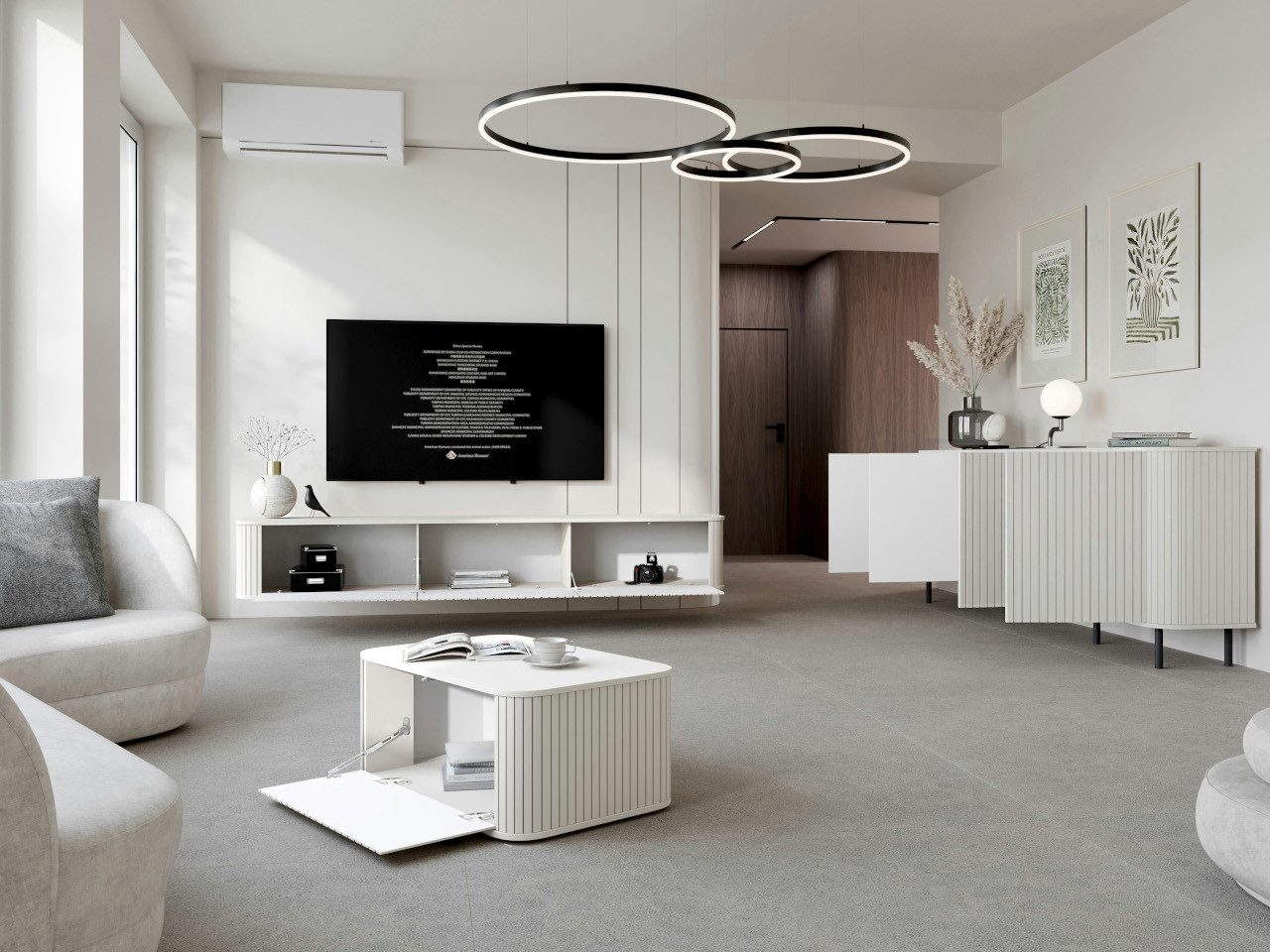 MOEBLINE Wohnwand Wohnzimmer Set ZILLO 2 weiß