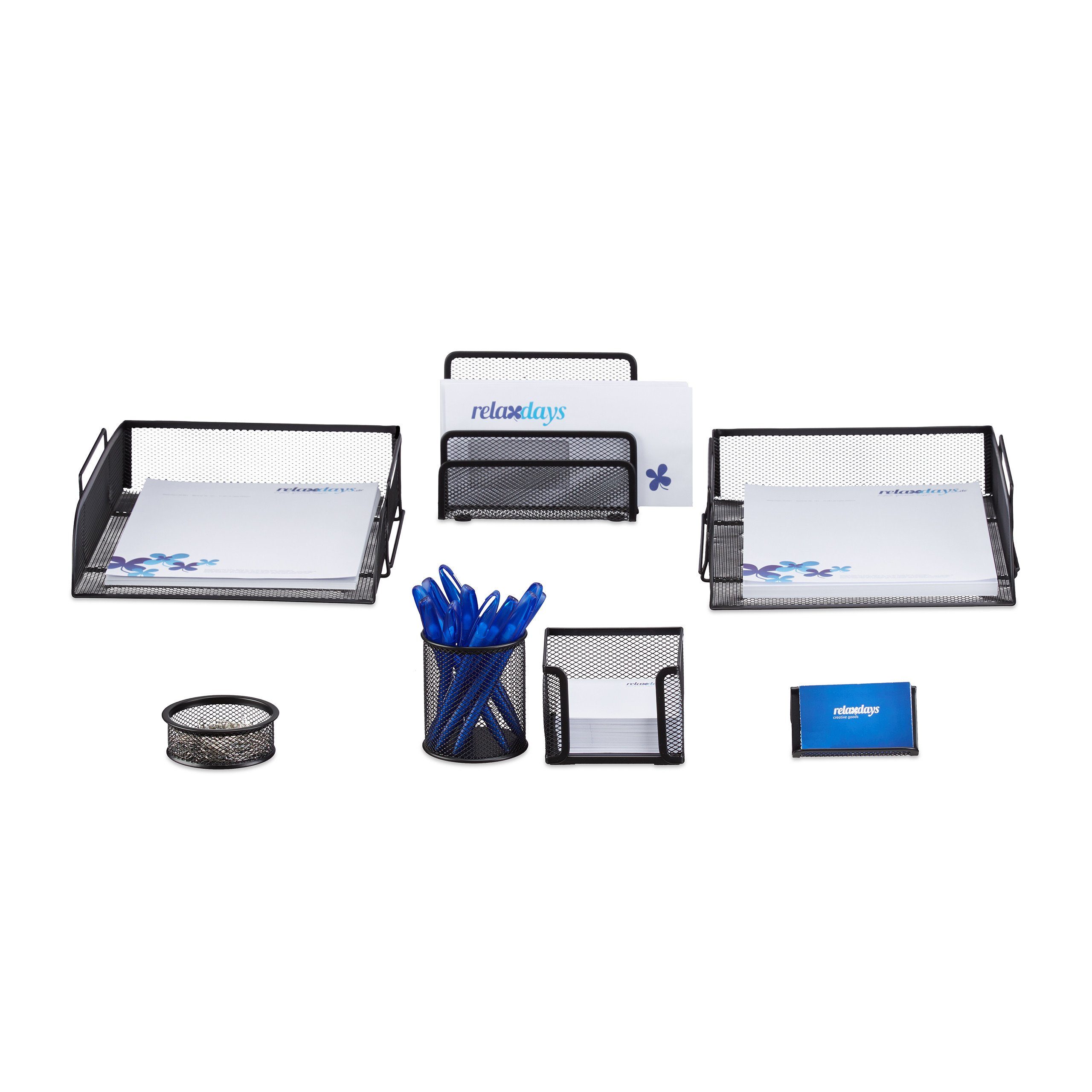 relaxdays Schreibtischaufsatz Schreibtisch Organizer Set, 7-teilig, schwarz günstig online kaufen