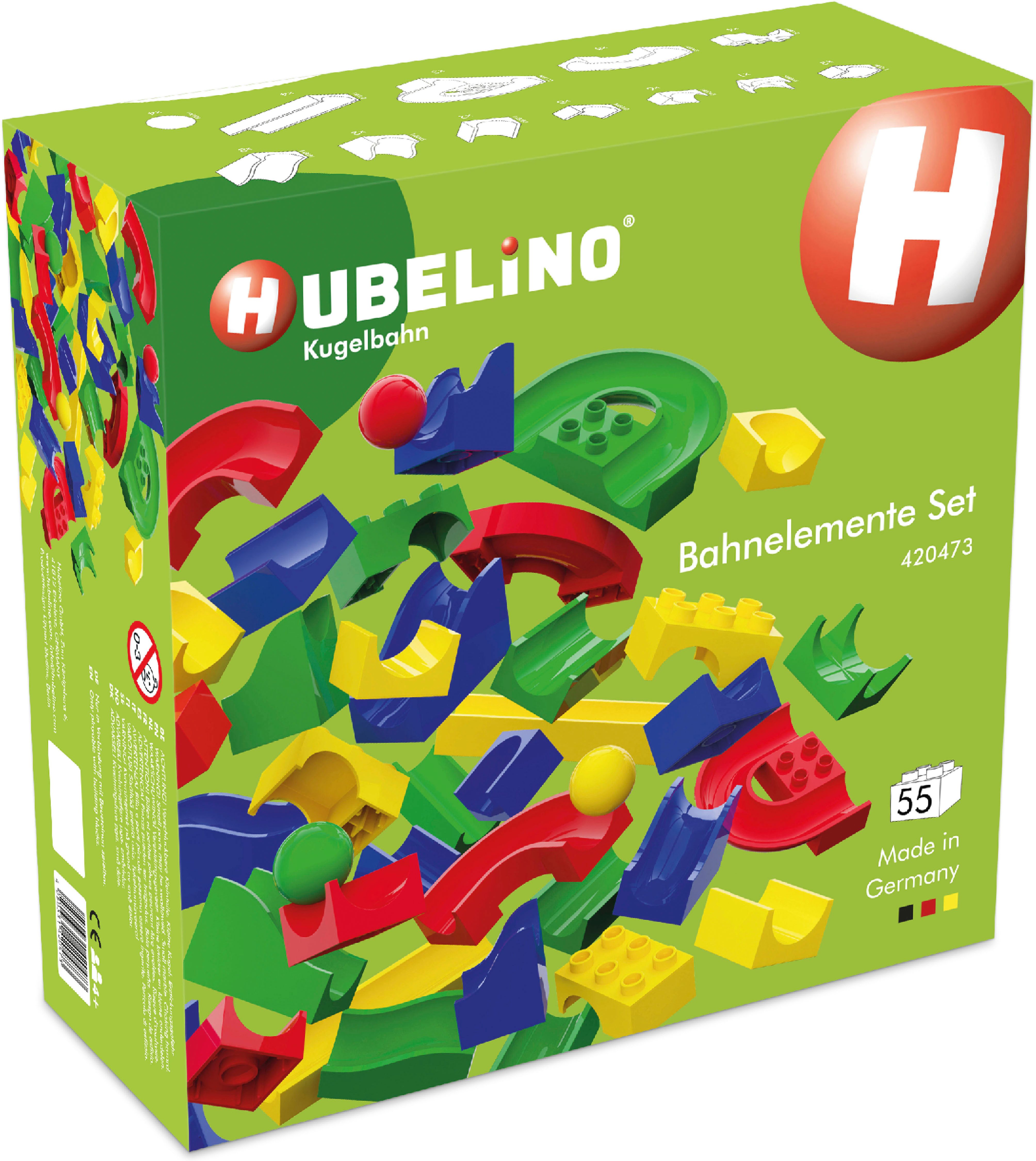 Hubelino Kugelbahn-Bausatz Kugelbahn Bahnelemente Set, (55-tlg), Made in Germany