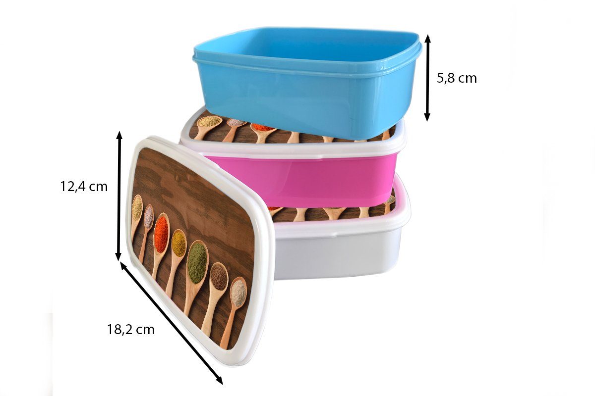 Farbige Kunststoff, Brotbox für Löffeln, und (2-tlg), und Erwachsene, MuchoWow Kinder Brotdose, für Lunchbox auf Jungs Mädchen Gewürze weiß