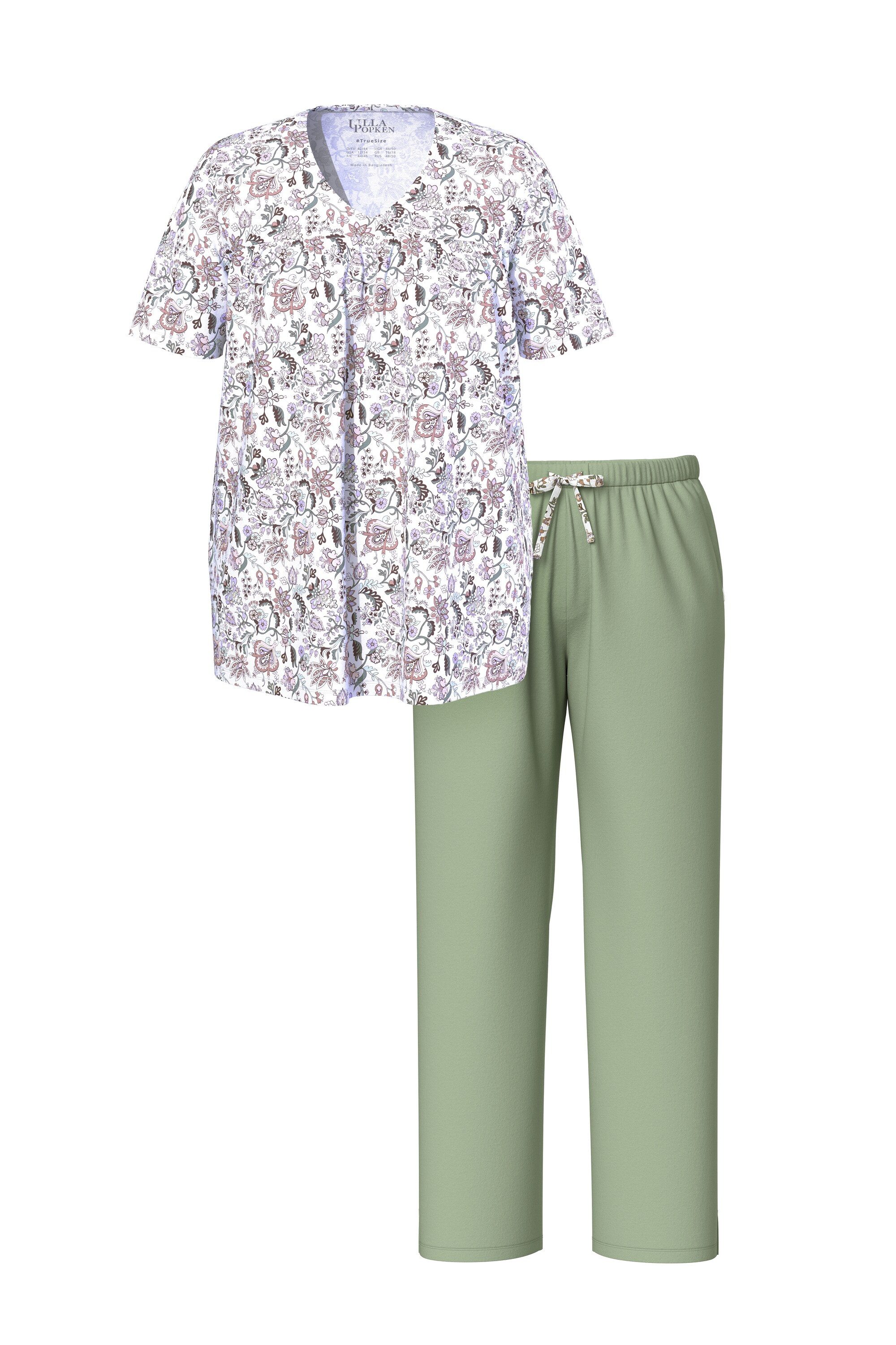 Ulla Popken Pyjama Pyjama Blüten V-Ausschnitt günstig online kaufen