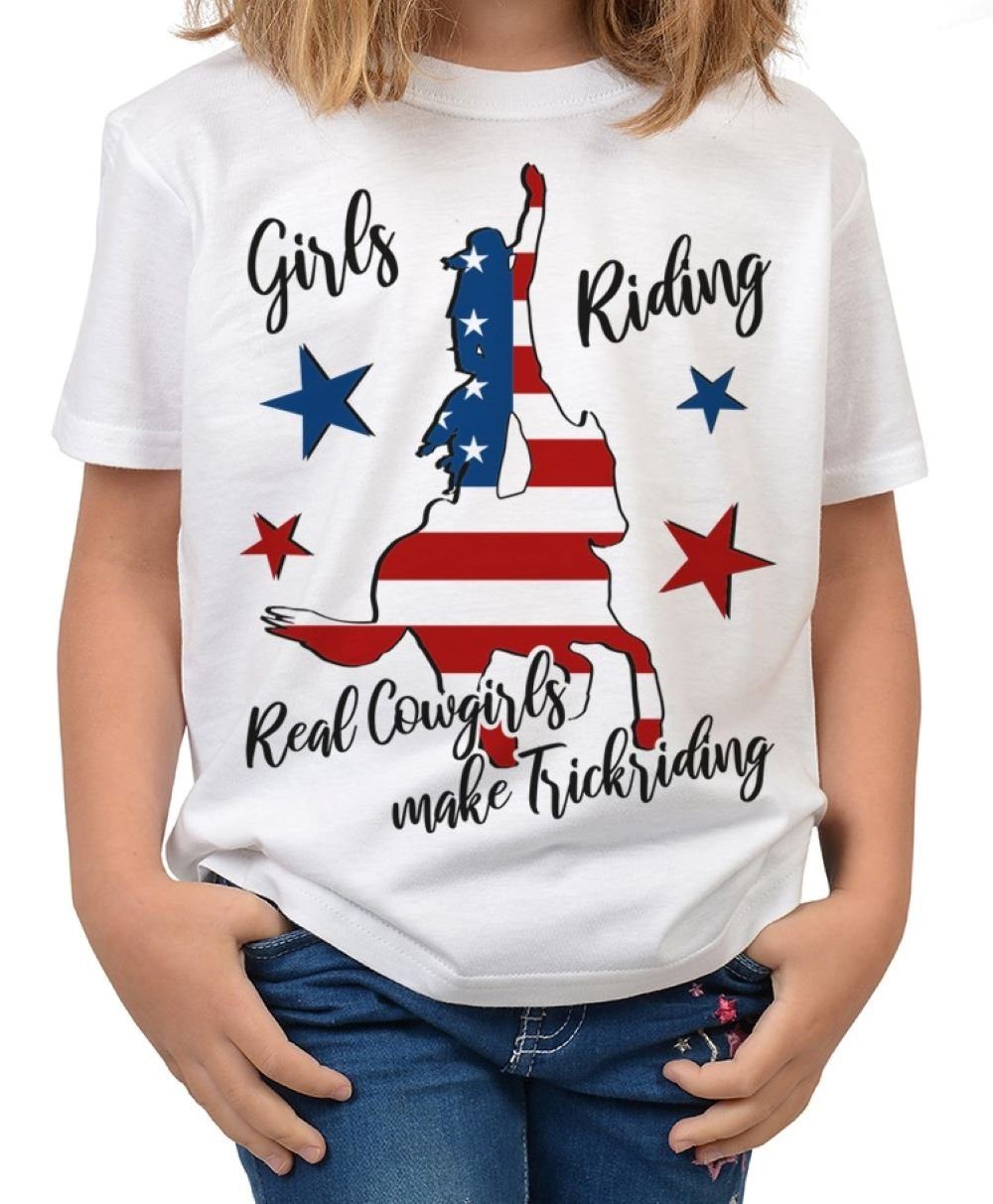 Tini - Shirts T-Shirt Trickriding Trickreiter Kinder Shirt Cowgirl Trickreiter Motiv T-Shirt Kindershirt : Girls Riding Real Cowgirls make Trickriding