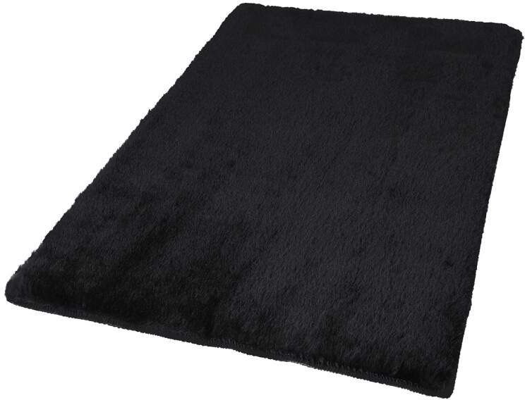 Badematte Topia Mats, Badteppich uni Carpet City, Höhe 14 mm, rutschhemmend beschichtet, strapazierfähig, Polyester, rechteckig, Hochflor, Kaninchen Haptik, Polyester, Badezimmerteppich, waschbar schwarz