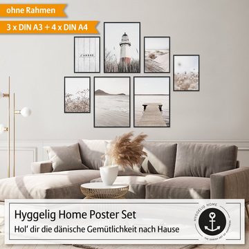 Hyggelig Home Poster Premium Poster Set - 7 Bilder Wandbilder Wohnzimmer Deko Collage, Meer (Set, 7 St), Knickfreie Lieferung Qualitätsdruck Dickes Papier