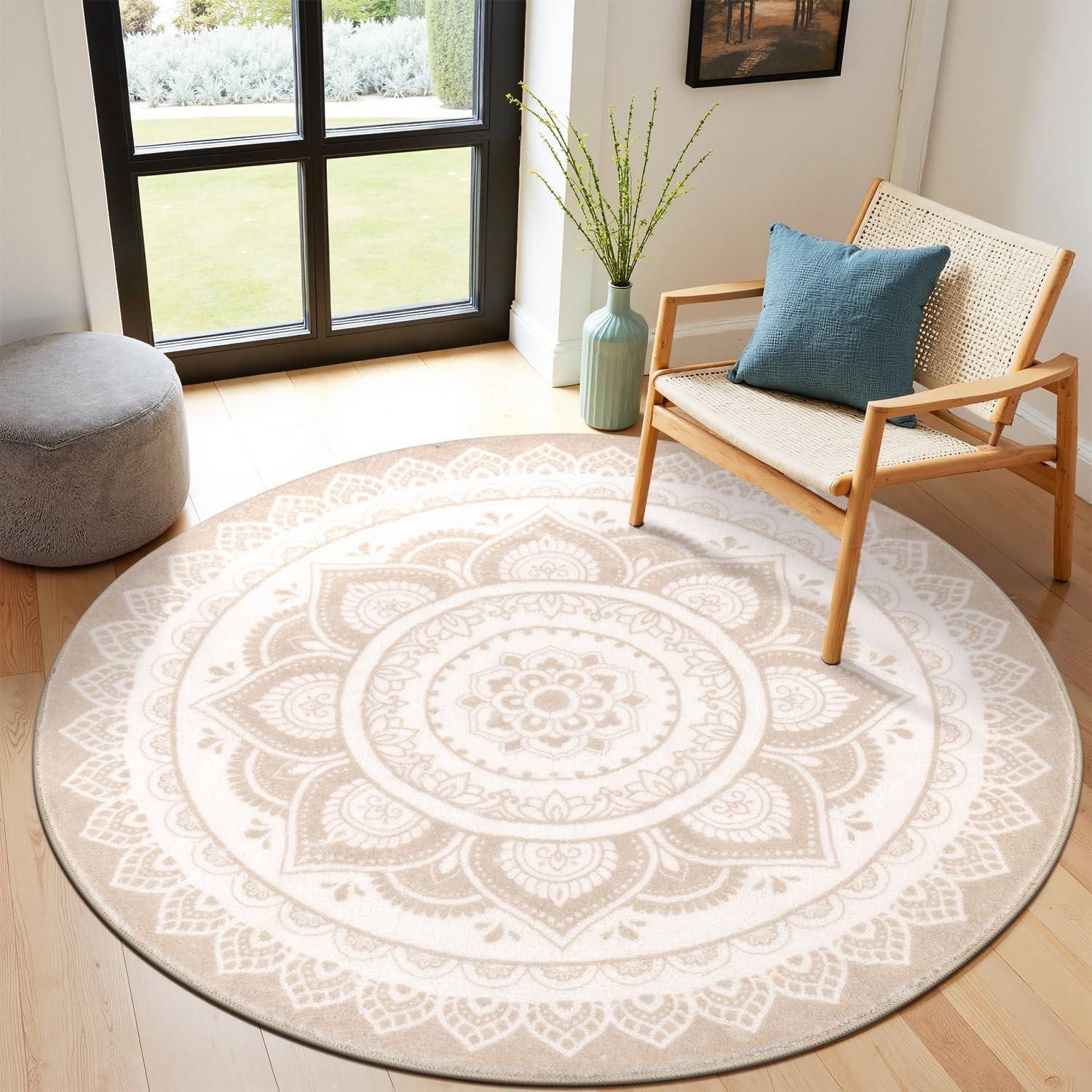 LuxusKollektion Teppich Runder Teppich Boho Beige 120 cm, rund, Höhe: 12 mm