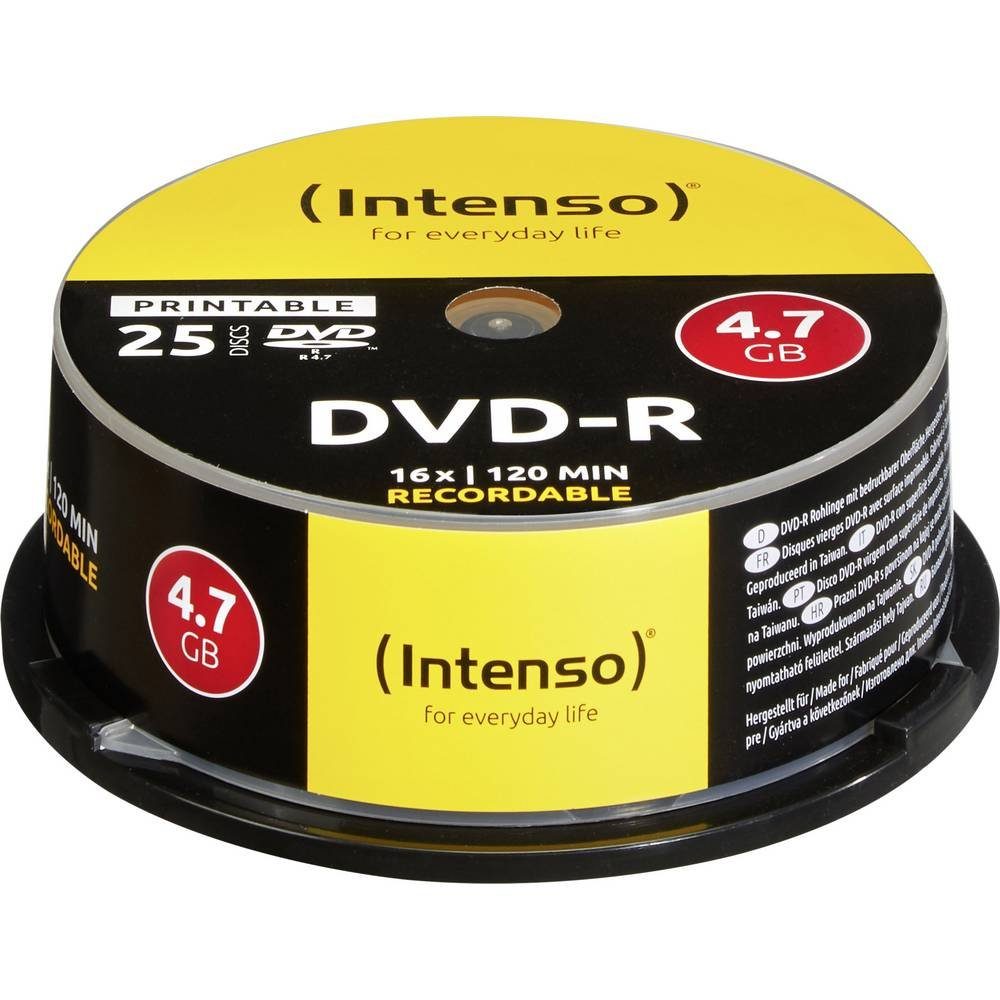 Intenso DVD-Rohling DVD-R 4.7 GB 16X 25ER Spindel Printable 4801154, Bedruckbar