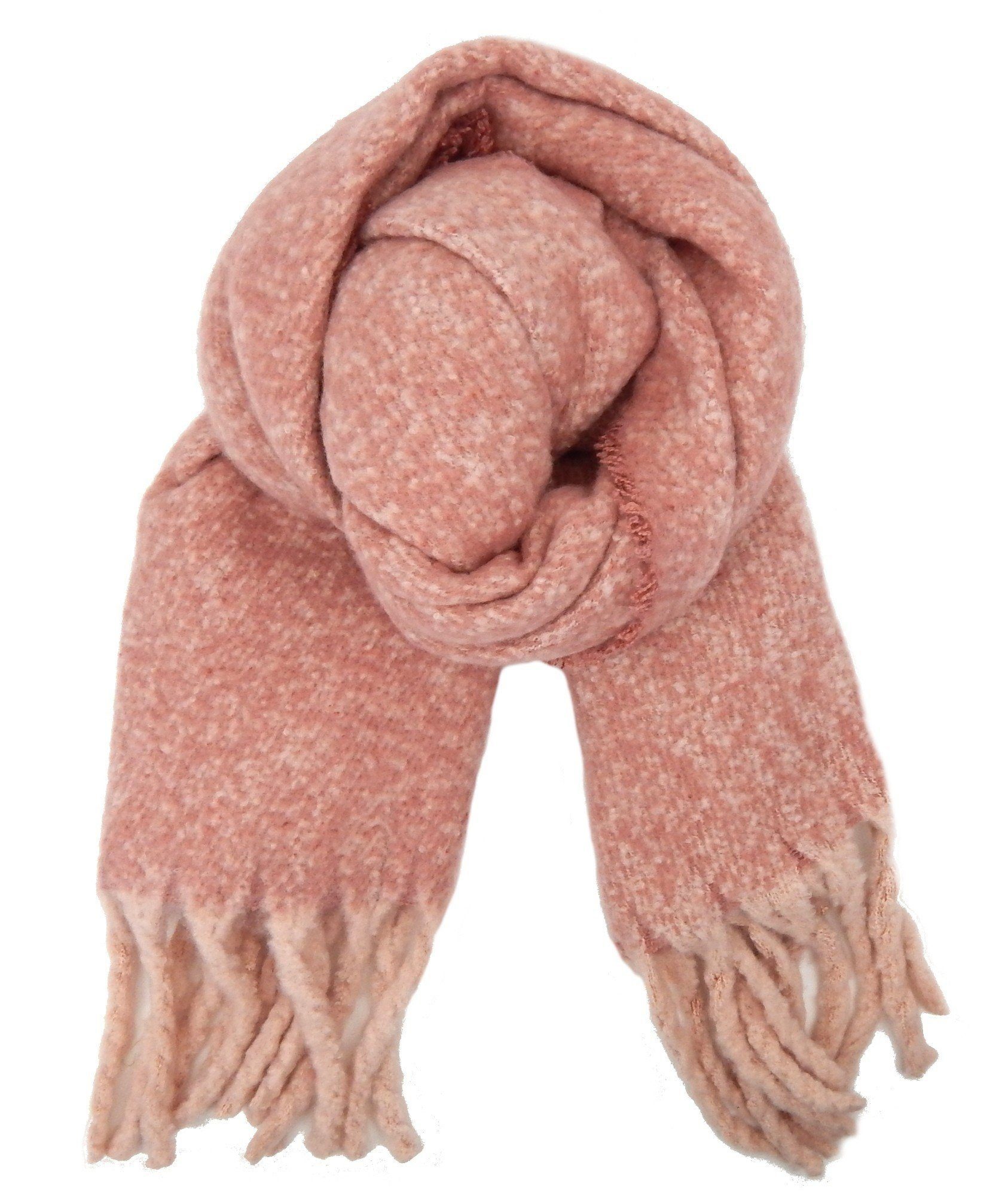 Ella Jonte XXL-Schal, kuschelweicher Winterschal rosa beige lange Fransen