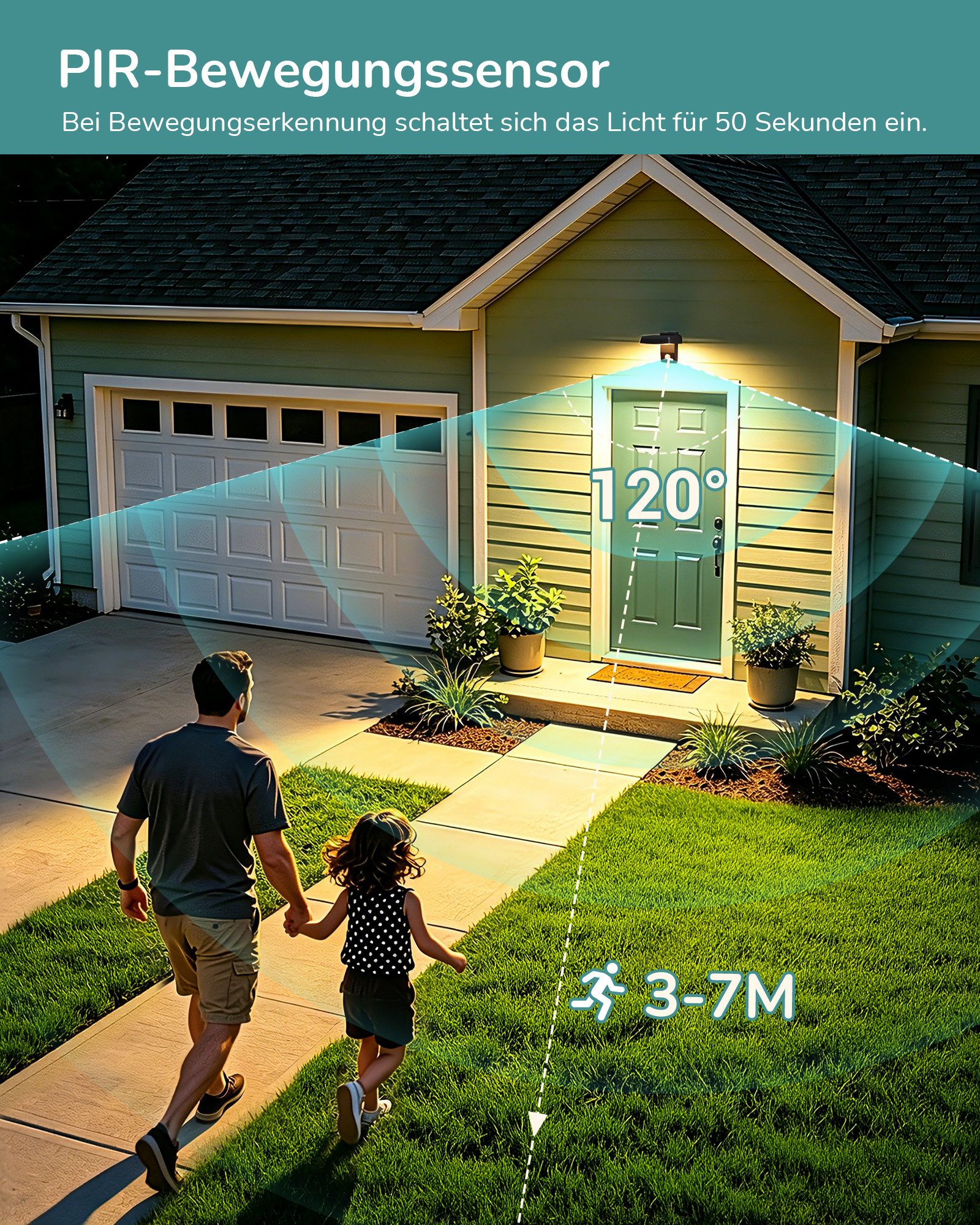 EDISHINE LED Außen-Wandleuchte mit Bewegungsmelder, LED fest integriert, 350° drehbar, 3000K, für Haustür, Garten, Terrasse und Garage – Bild 3 von 5