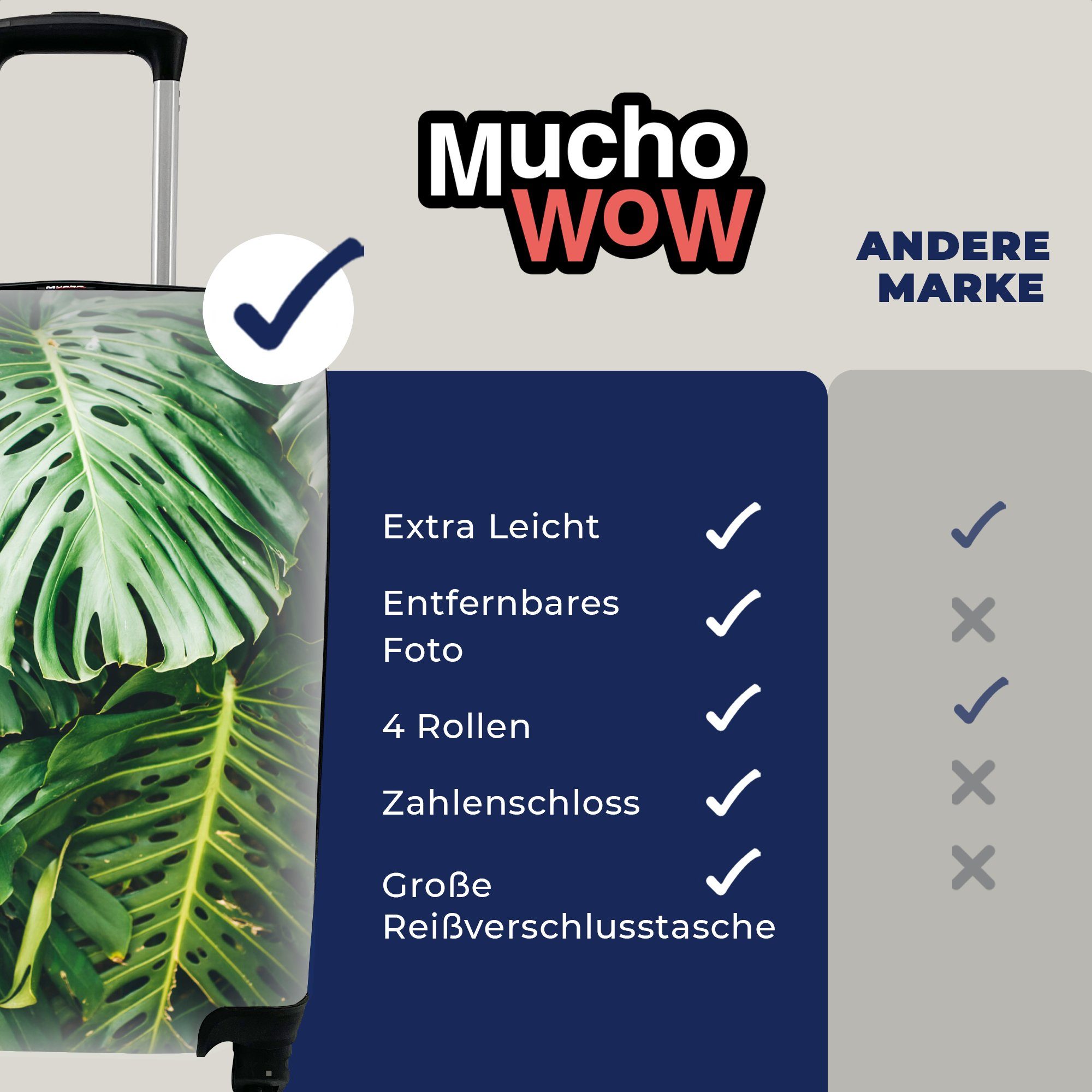 Handgepäckkoffer 4 Rollen, mit Reisekoffer Musterblätter, Reisetasche MuchoWow Ferien, für rollen, Handgepäck Trolley,