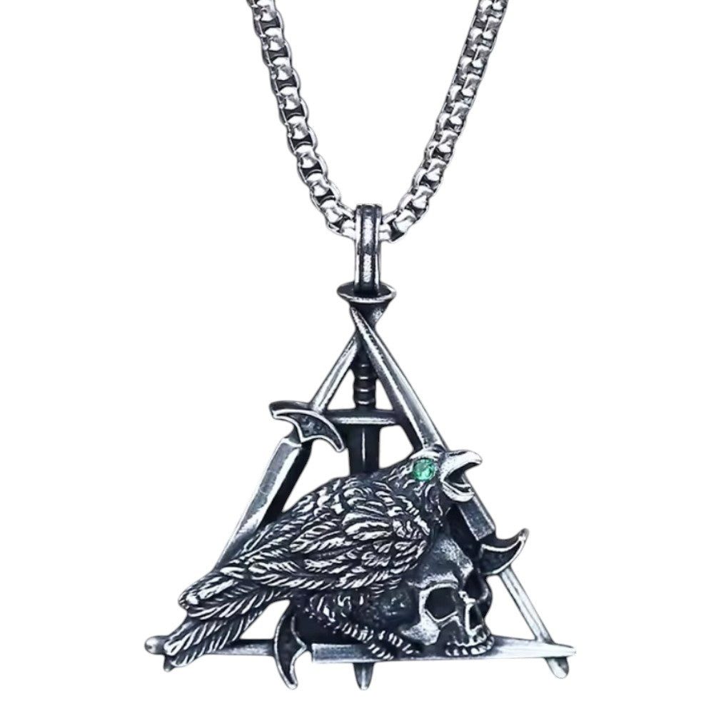 Dark-Desires Statementkette Edelstahl Raben Halskette mit Anhänger Raven Necklace Gothic