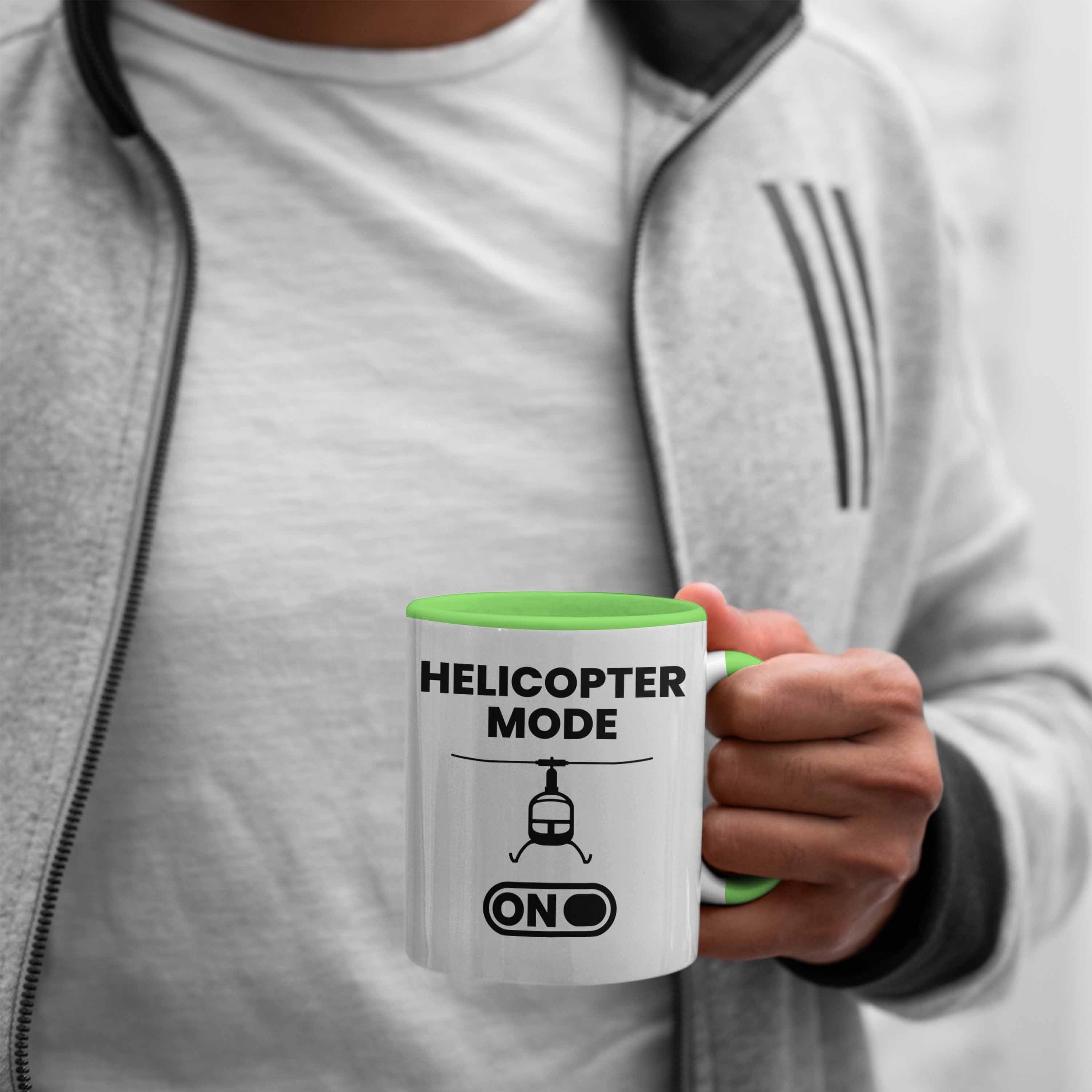 Trendation Tasse Trendation - Helikopter Geschenke Geschenkidee Geschenk Modell Tasse Grün Helikopter Pilot Jungs Jungen
