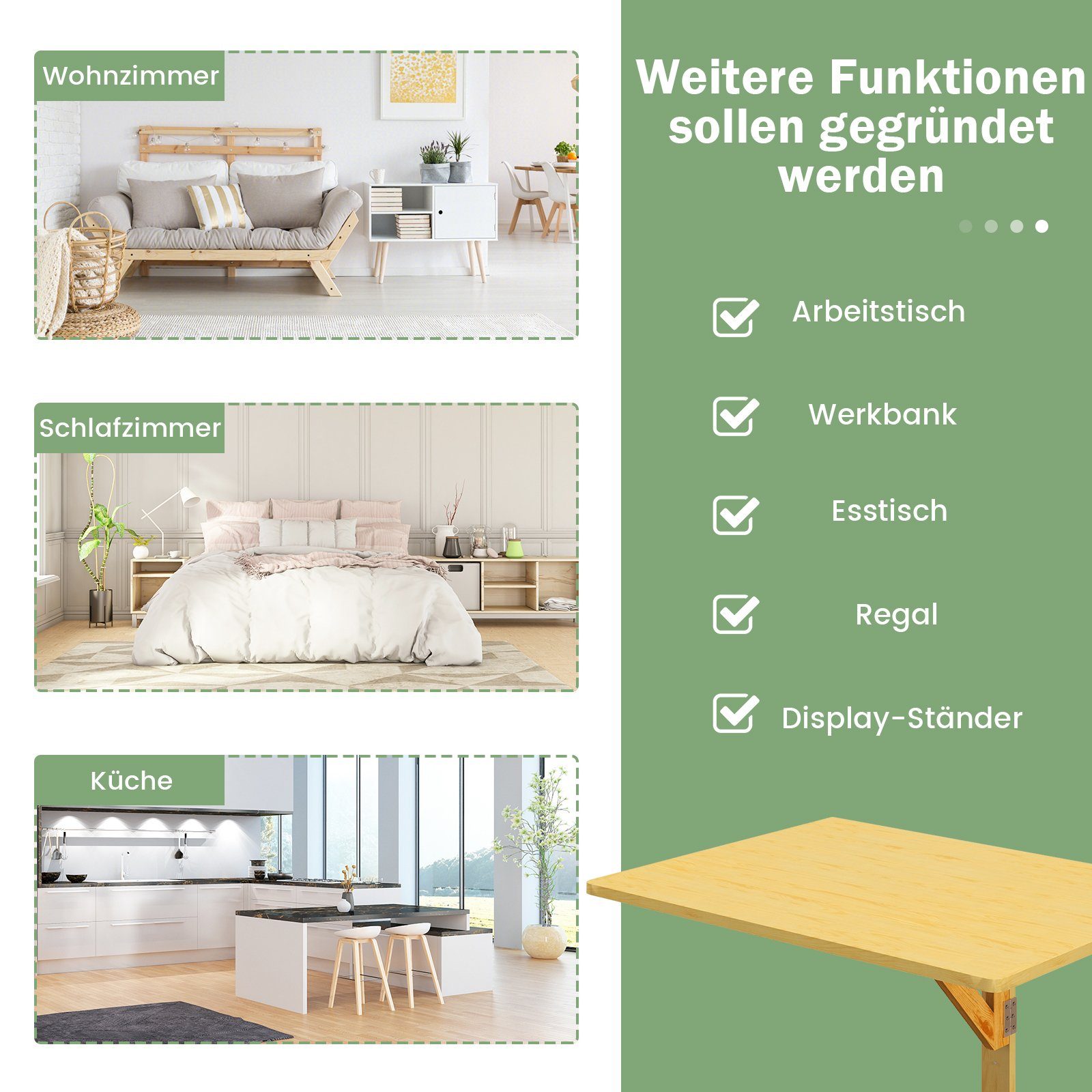 Wandmontage, COSTWAY Klapptisch 60 80 cm, x klappbar Natur Wandtisch