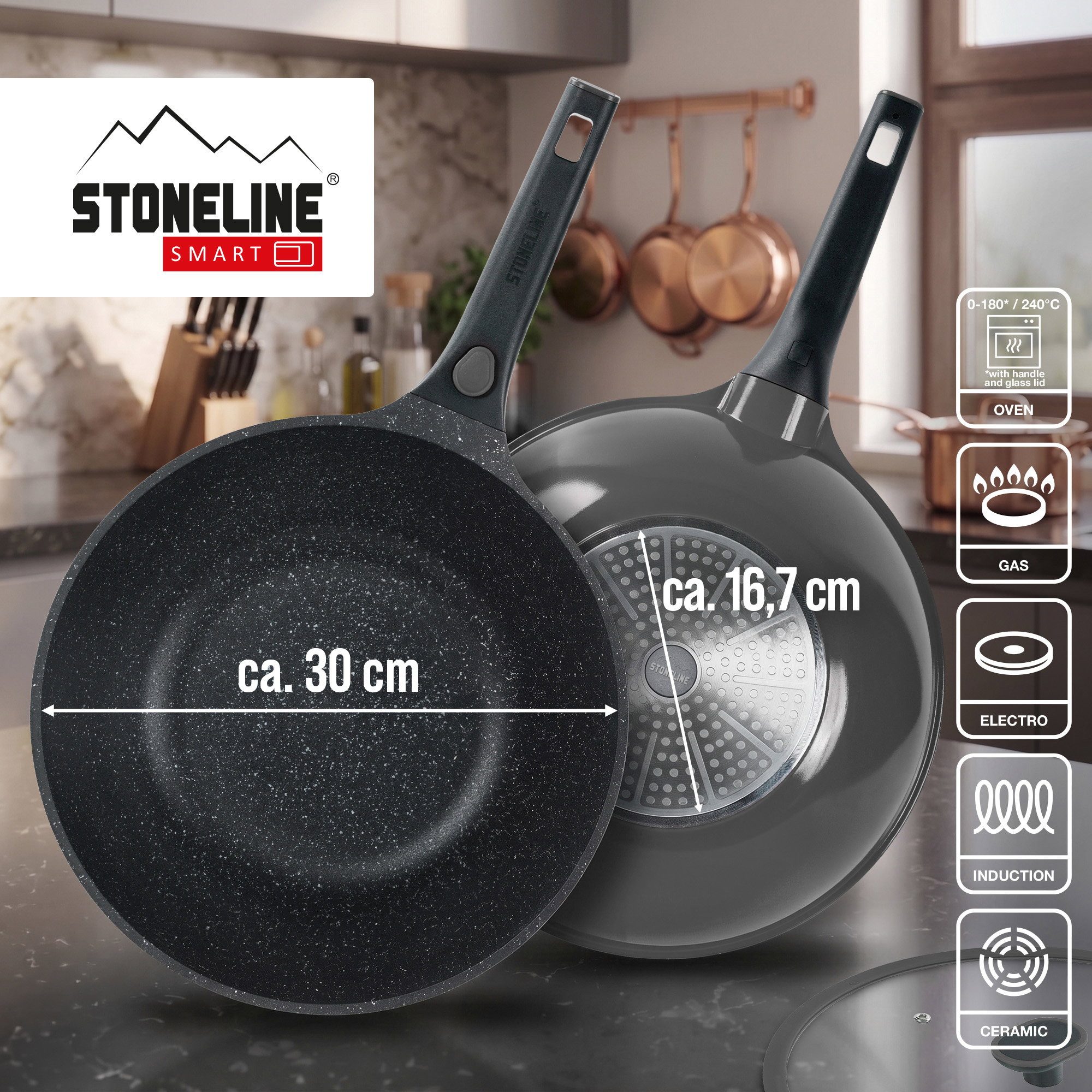 STONELINE Wok, Aluminiumguss (2-tlg)