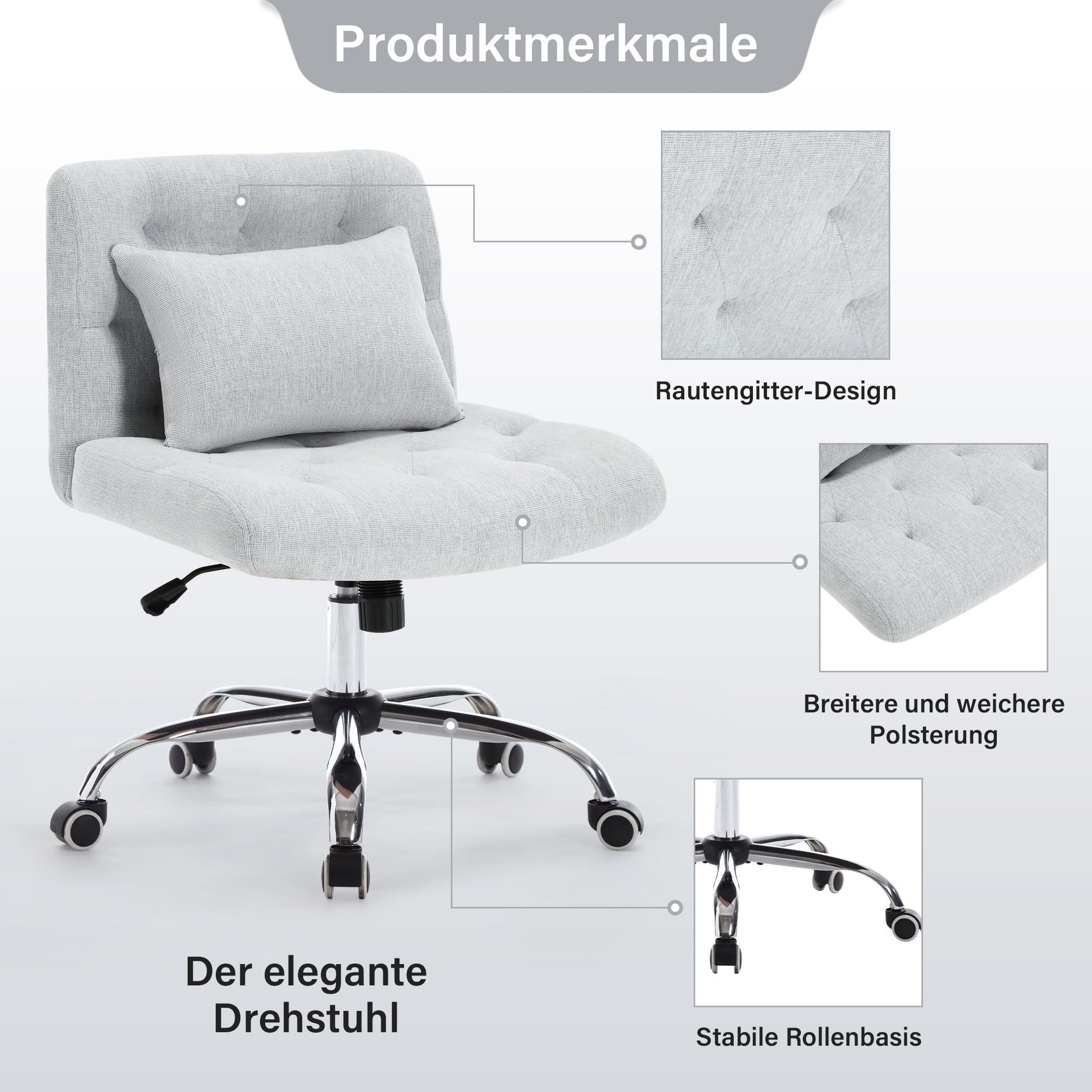 REDOM Stuhl Ergonomischer Bürostuhl mit breitem Sitz (Bürostuhl ohne Armleh günstig online kaufen
