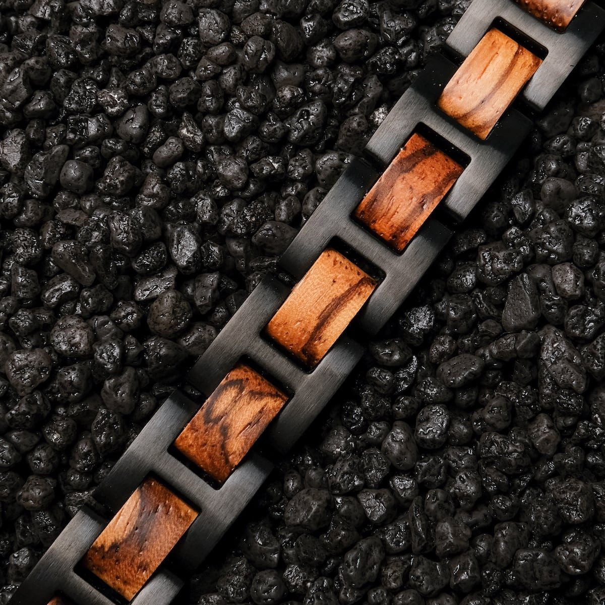 Holzkern Gliederarmband HerrenEdelstahl mit Holz Acoustic Zebrano/Schwarz