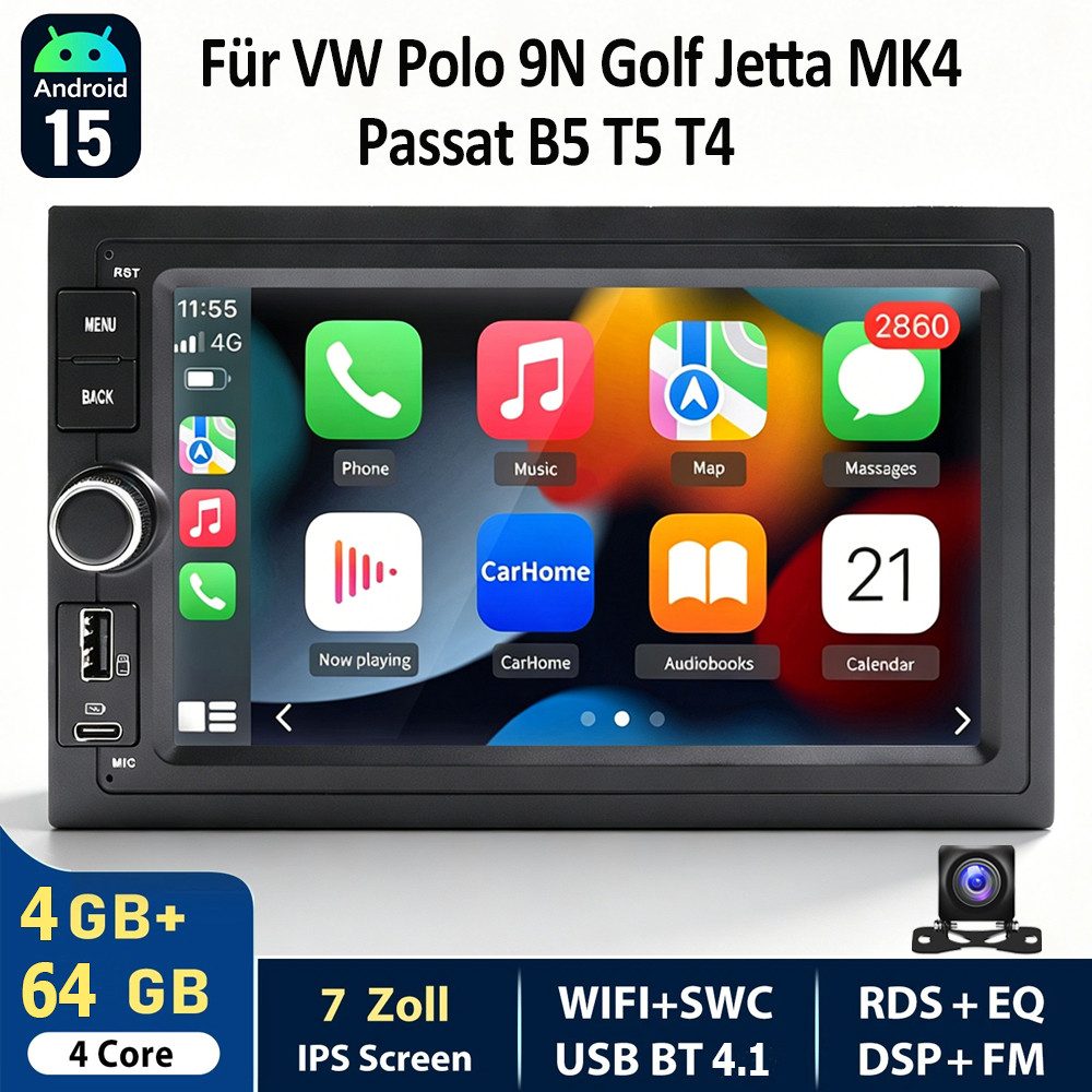 7'' Android 15 Autoradio VW Golf 4 Polo 9N Passat B5 Wireless CarPlay Autoradio
