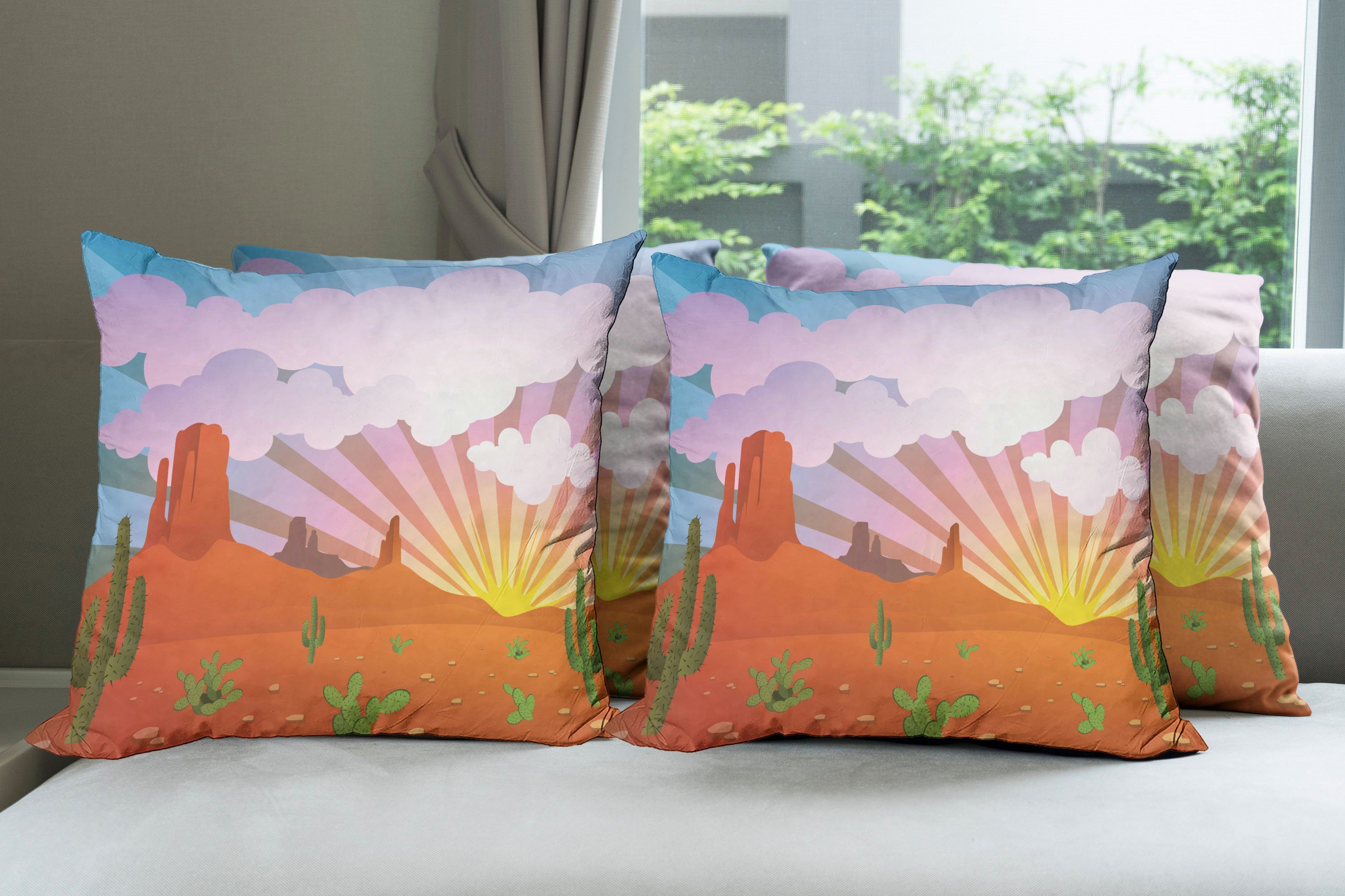 Abstrakte Modern Wüsten-Sonnenuntergang Digitaldruck, Doppelseitiger Abakuhaus Accent Stück), Kissenbezüge (4 Kaktus