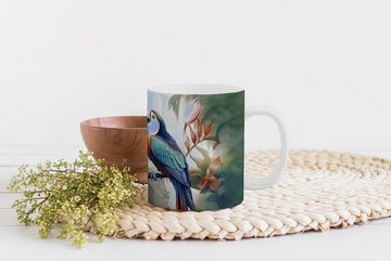 MuchoWow Tasse Tukan - Vögel - Blumen - Natur - Dschungel, Keramik, Kaffeetassen, Teetasse, Becher, Teetasse, Geschenk