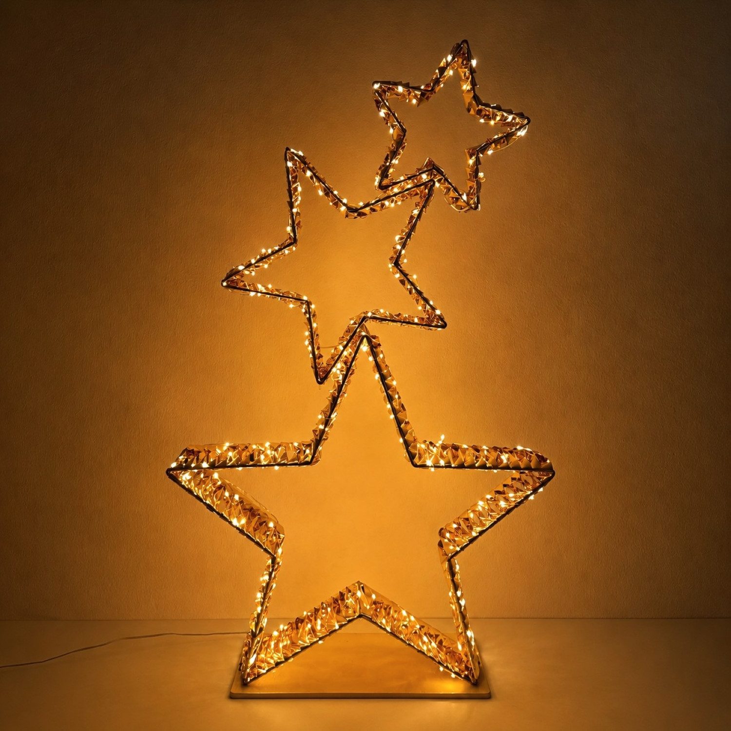 Online-Fuchs LED Dekolicht 3 LED Weihnachtssterne mit Folieneffekt & Timer - Outdoor geeignet, ruhiges Leuchten oder Flasheffect wählbar, 350 warmweiße LEDs, st – Bild 4 von 4