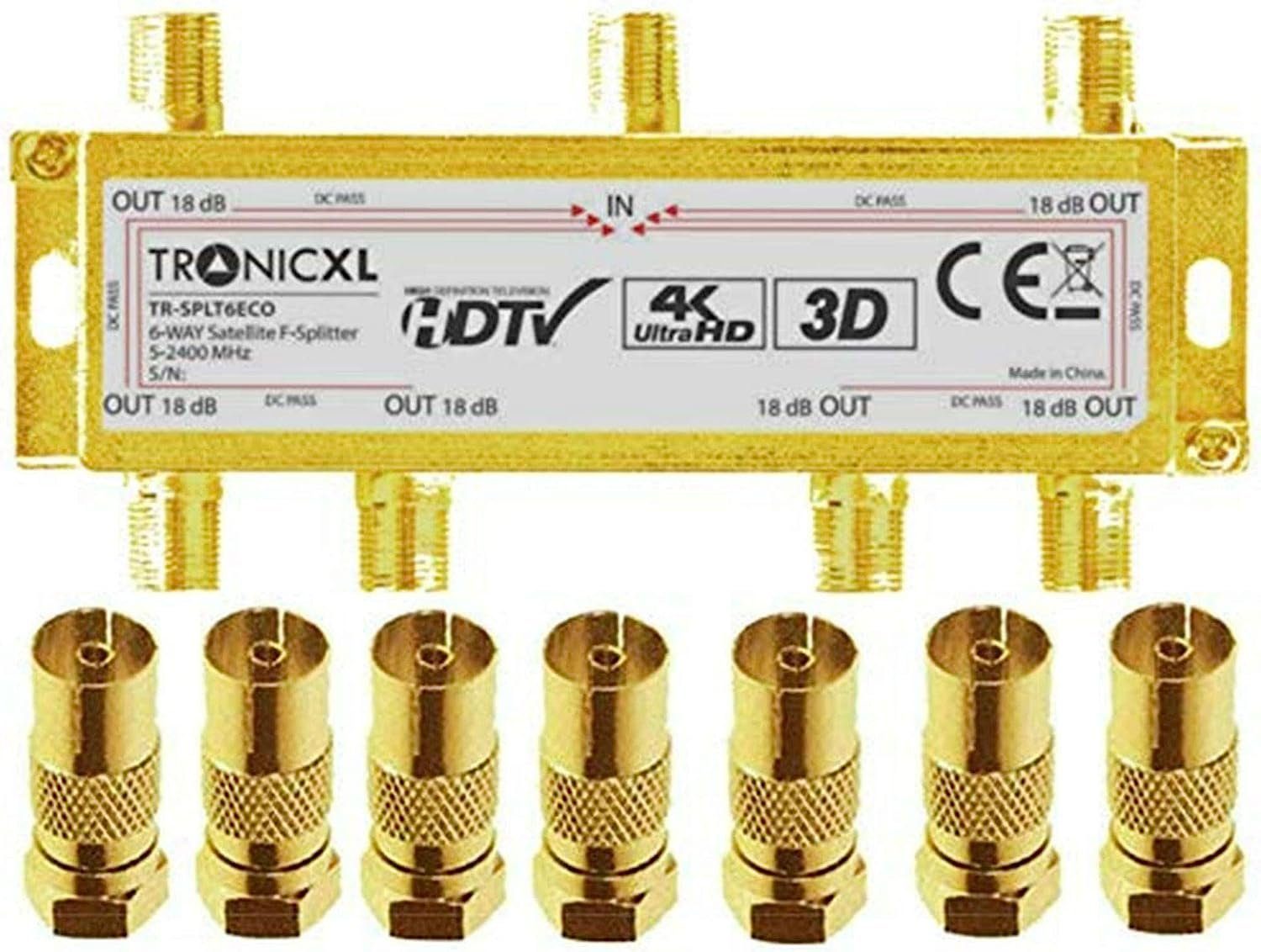 TronicXL SAT-Verteiler 6-fach Verteiler Splitter zb für Vodafone Kabelfernsehen Sat DVB-T2