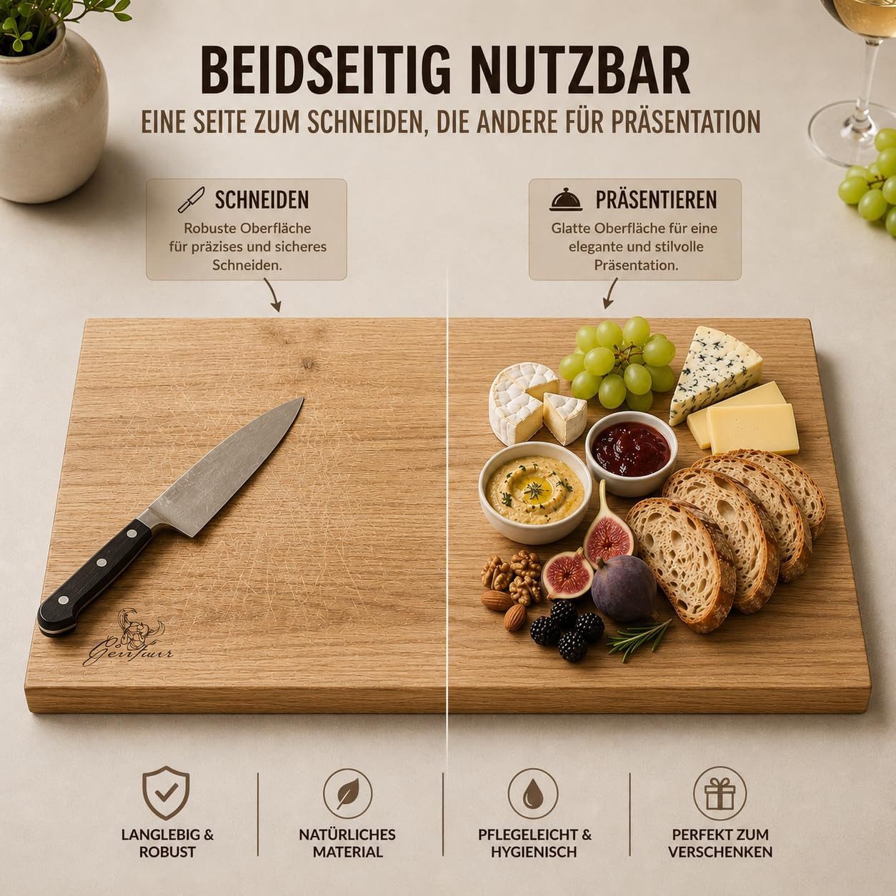 Centaur Schneidebrett aus heimischen Holz, Schneidebrett, Eiche, Hochwertiges heimisches Holz, Handarbeit