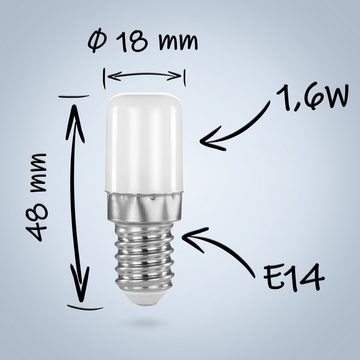 Poppstar Spezialleuchtmittel, E14, 2 St., Kaltweiß, Poppstar 2x LED Kühlschranklampe E14 1,6W (matt, 6000K kaltweiß)