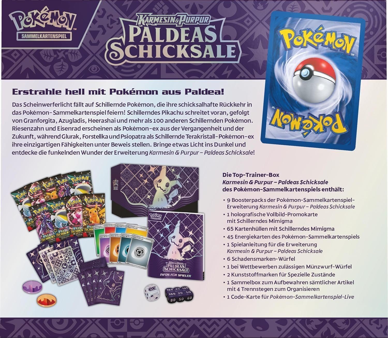 The Pokémon Company International Sammelkarte Pokemon Karmesin & Purpur - Paldeas Schicksale Top Trainer Box TTB, Sprache: Deutsch