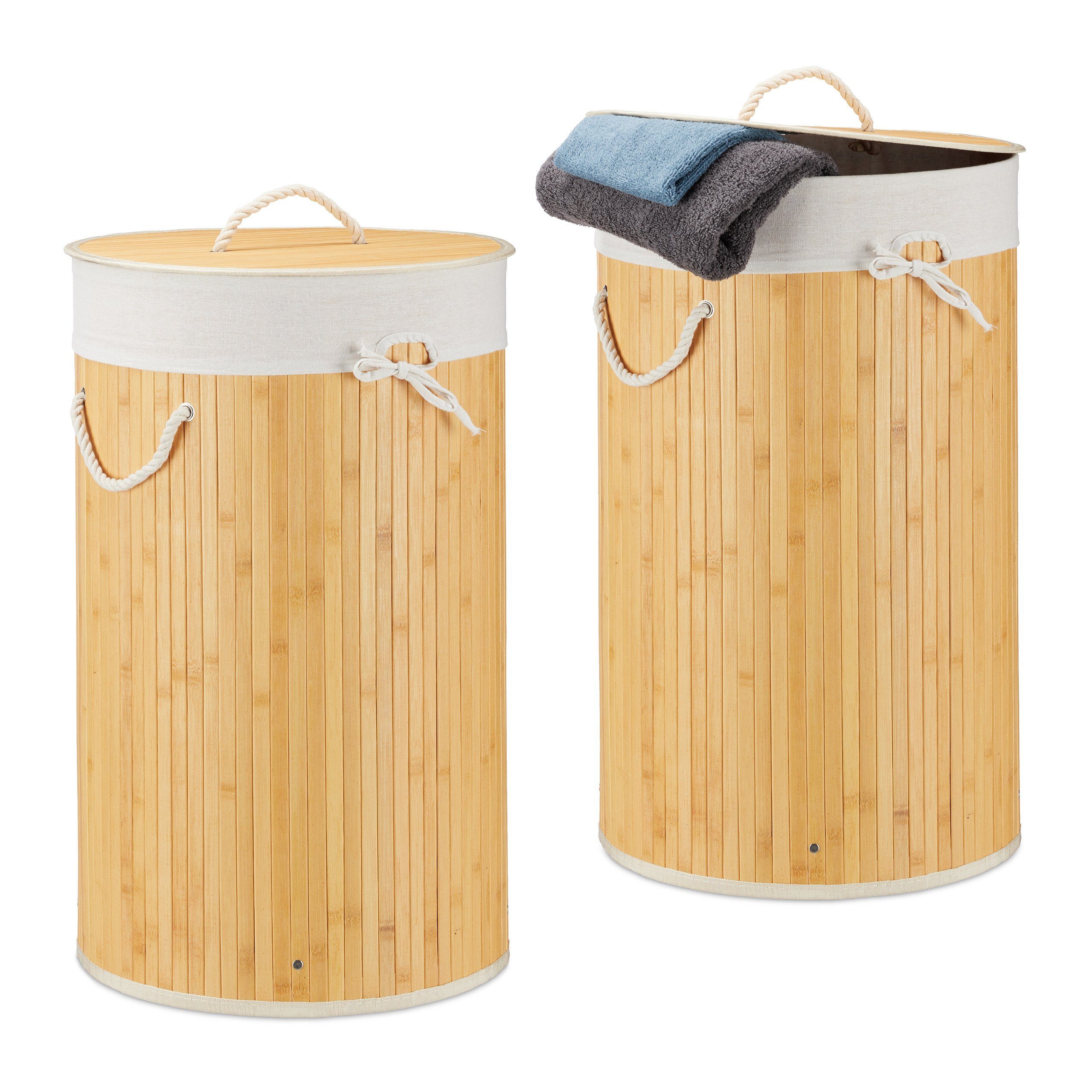 relaxdays Wäschekorb »2 x Wäschekorb Bambus rund creme« online kaufen | OTTO
