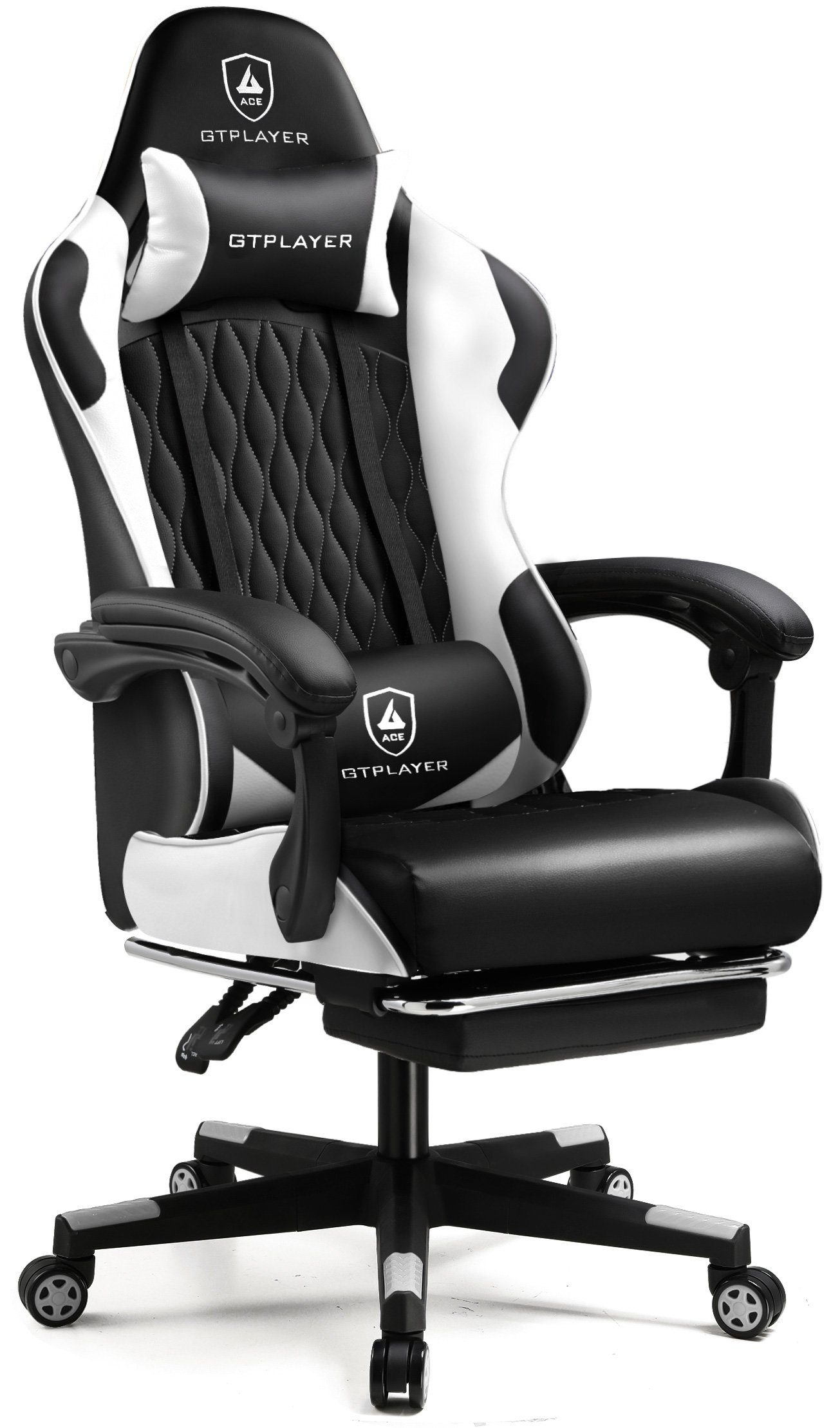 GTPLAYER Gaming-Stuhl Gamer Stuhl, Ergonomischer Bürostuhl mit Fußstütze, Gaming Sessel 150 kg Belastbarkeit, Kopfstütze und Lendenstütze