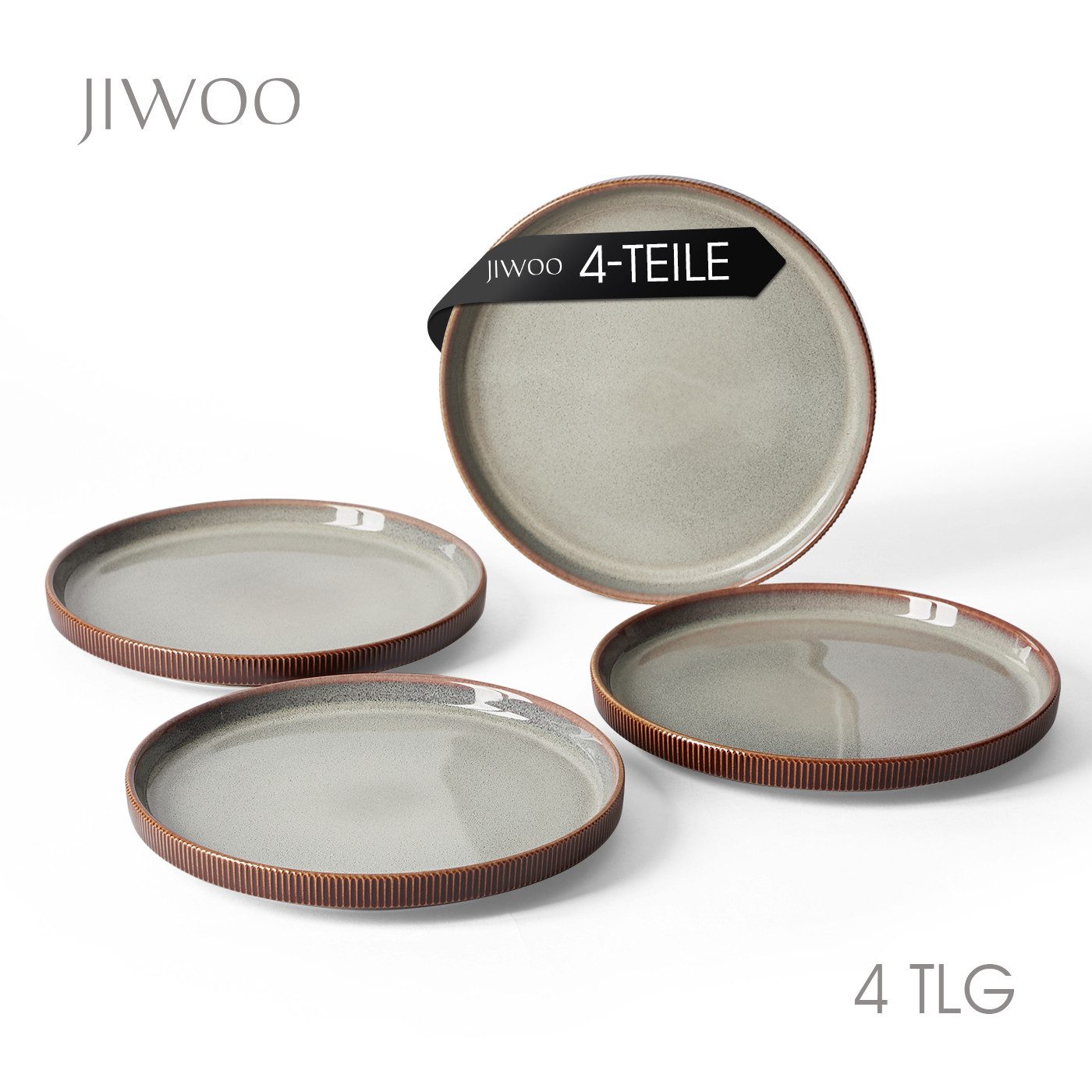 JIWOO Speiseteller 4er Ø20cm, Steakteller Pastateller Salatteller Brotteller Teller, (4 St), Plate Keramik Tellerset Braun Mikrowellen spülmaschinenfest