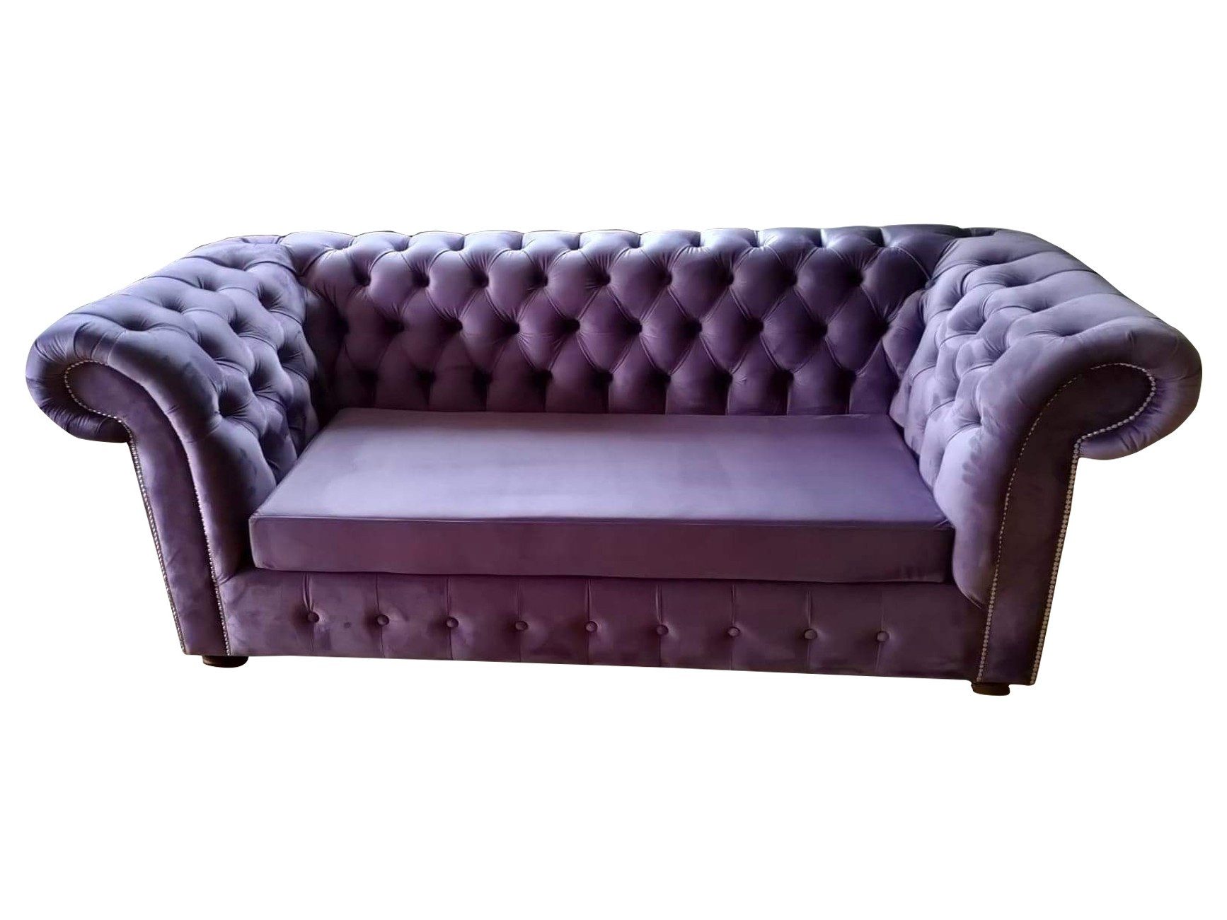 Xlmoebel Chesterfield-Sofa Dreisitzer Sofa Lila Samt Polster Couch Textil, 1 Teile, Made in Europa