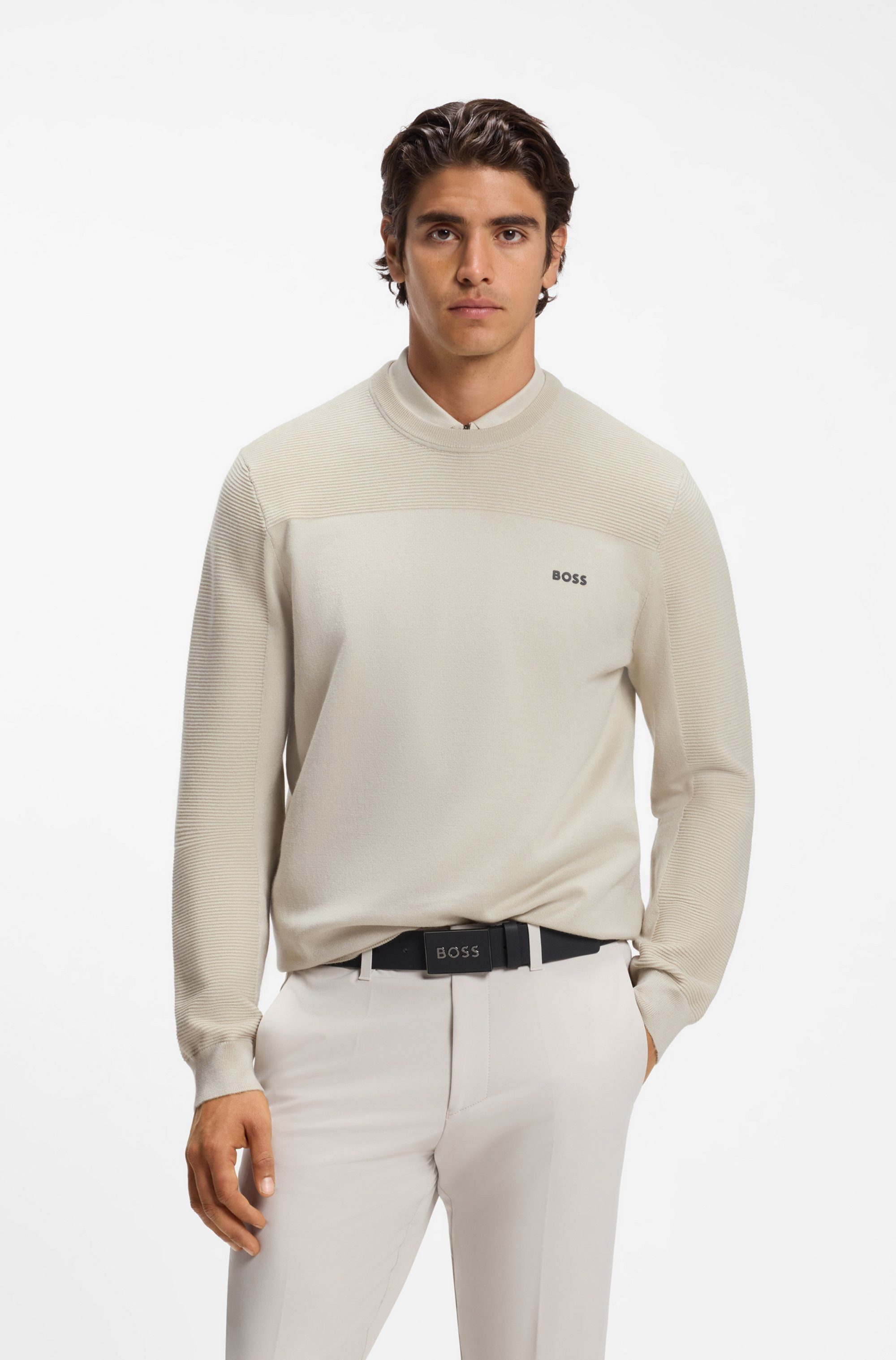 BOSS GREEN Strickpullover KN Momentum-X CN Rundhalsausschnitt, Regular Fit, kontrast HD-Logo