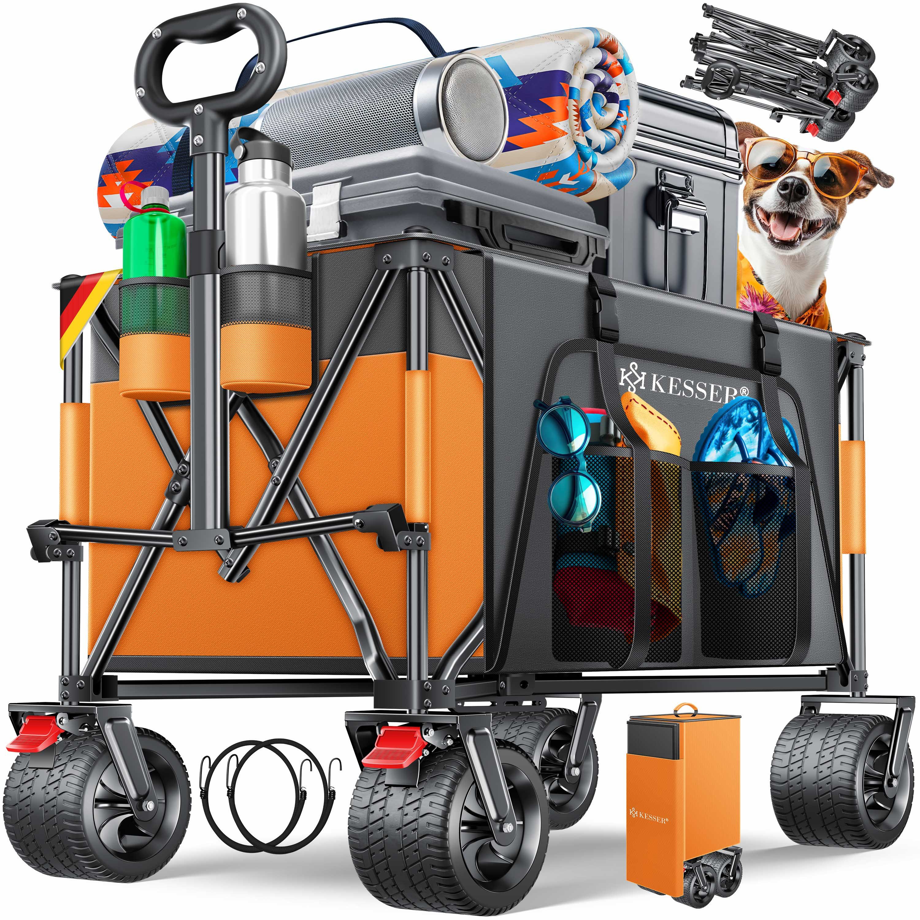 KESSER Візки GTR9000 Handwagen Outdoor Візки 200L Stauraum 360° Räder (Strandwagen faltbar inklusive Cover, Seitentasche & Getränkehalter), Gartenwagen UV- & Wetterbeständig mit Feststell-Bremsen & breite Räder