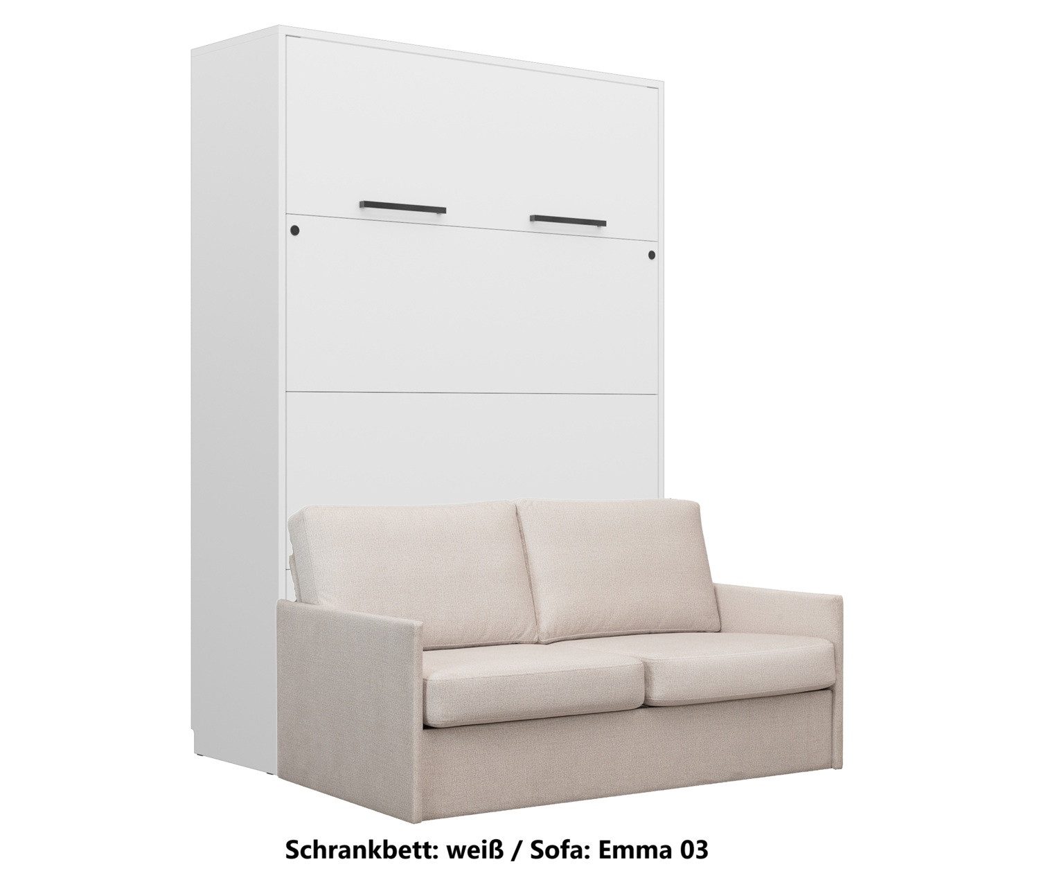 QMM TraumMöbel Schrankbett Wandbett GN 140x200 weiß mit LED & Sofa (Schrankbett mit Sofa) vertikal klappbar, mit LED-Beleuchtung mit Fernbedienung