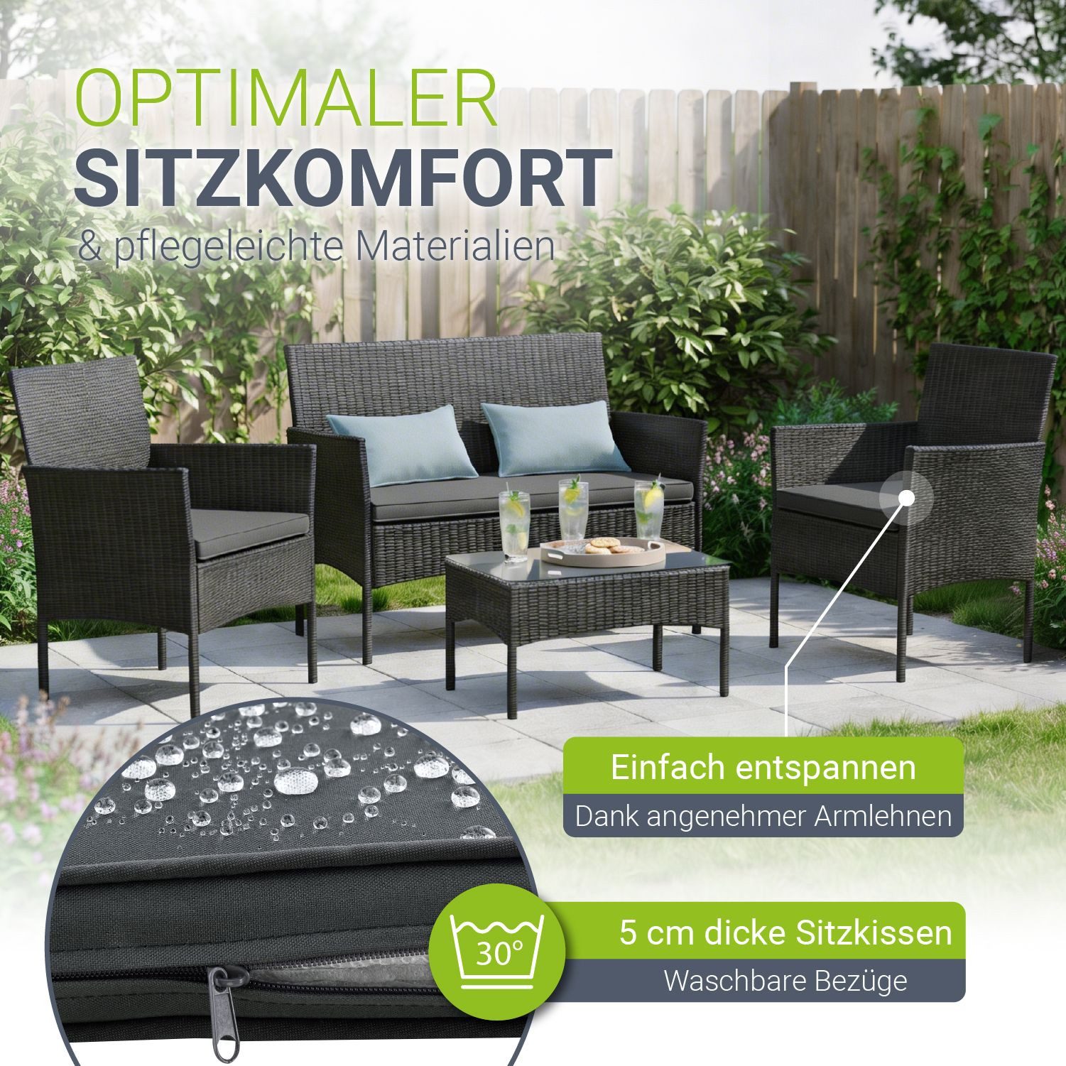 Juskys Gartenlounge-Set Fort Myers, wetterfeste Polyrattan Sitzgruppe für 4 Personen