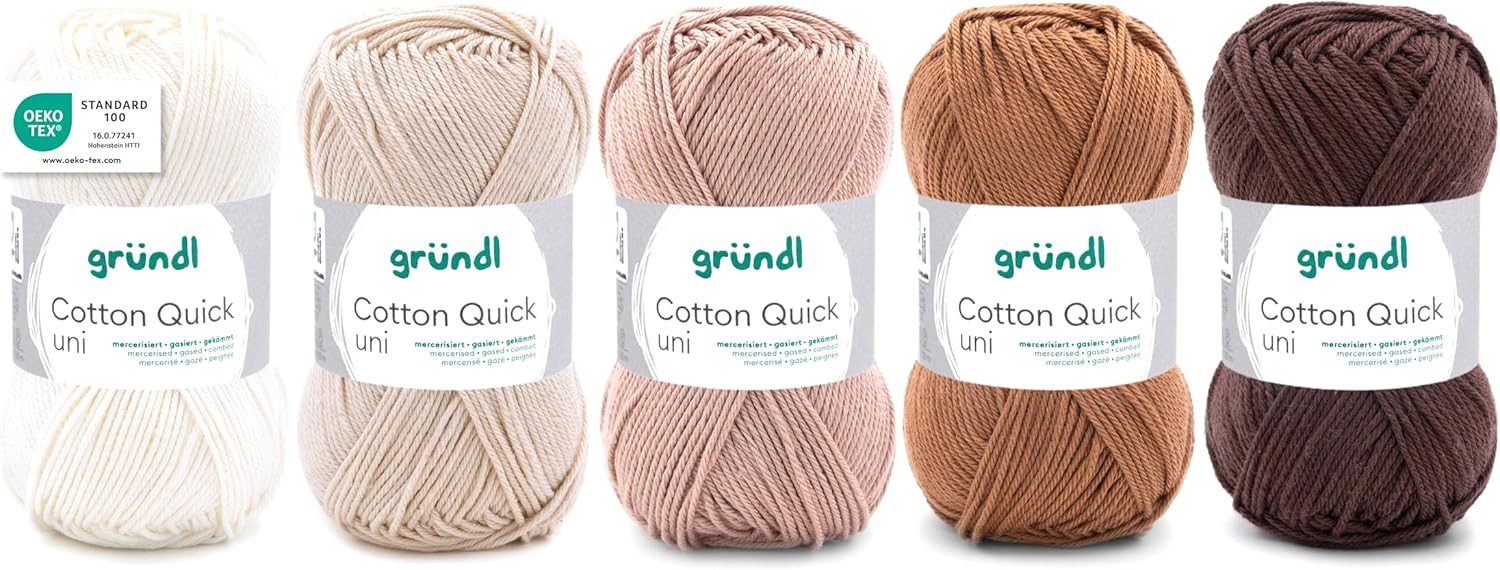 Gründl Cotton Quick uni - Wolle zum Häkeln und Stricken, 5 er Set Häkelwolle, 100% Baumwolle